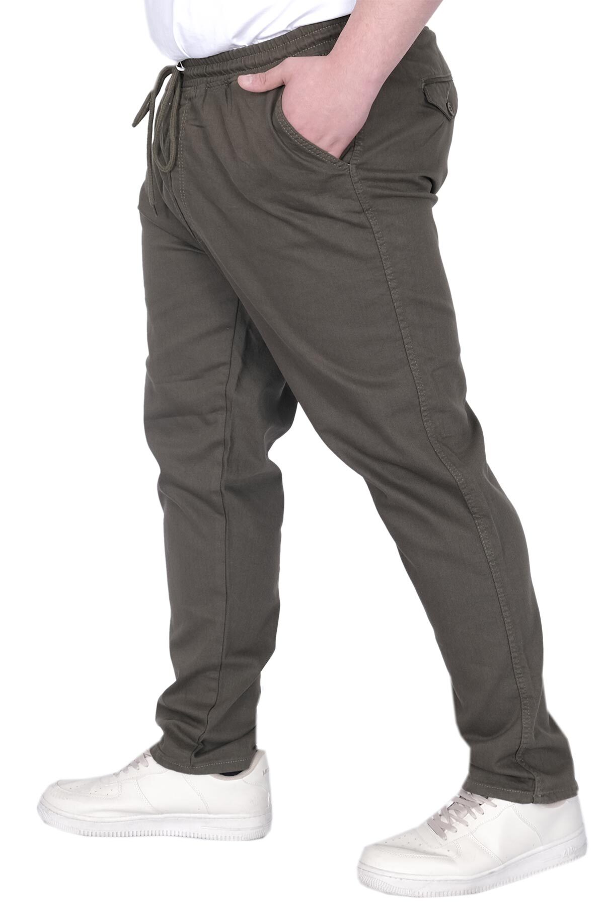 ModeXL Mode XL Büyük Beden Erkek Pantolon Gabardin Düz Paça Jogger 21929 Haki görsel 4