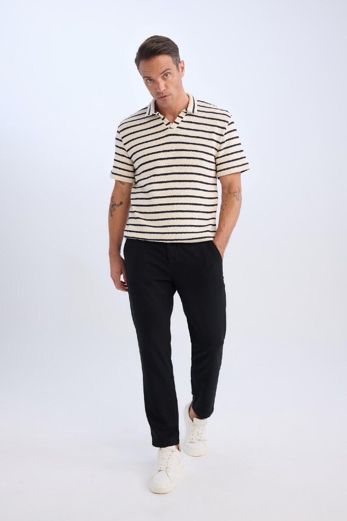DeFacto-Regular Fit Striped Short Sleeve Polo T-Shirt B6532Ax25Sp 6