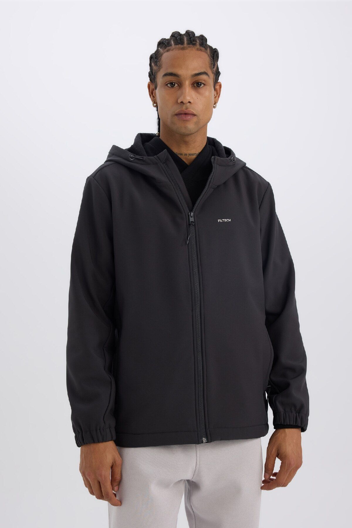 DeFacto-Defactofit Water Repellent Regular Fit Hooded Zip-Up Softshell Coat D6178Ax25Sp 3