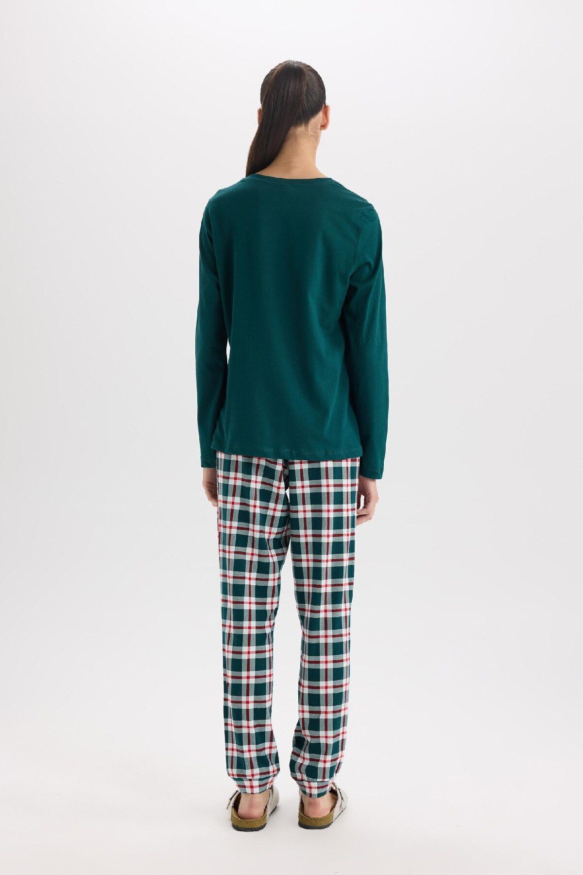 DeFacto-Pajama Set to Fall in Love - Regular Fit, Long Sleeve, Top Check, Long Bottom D2283Ax24Wn 6