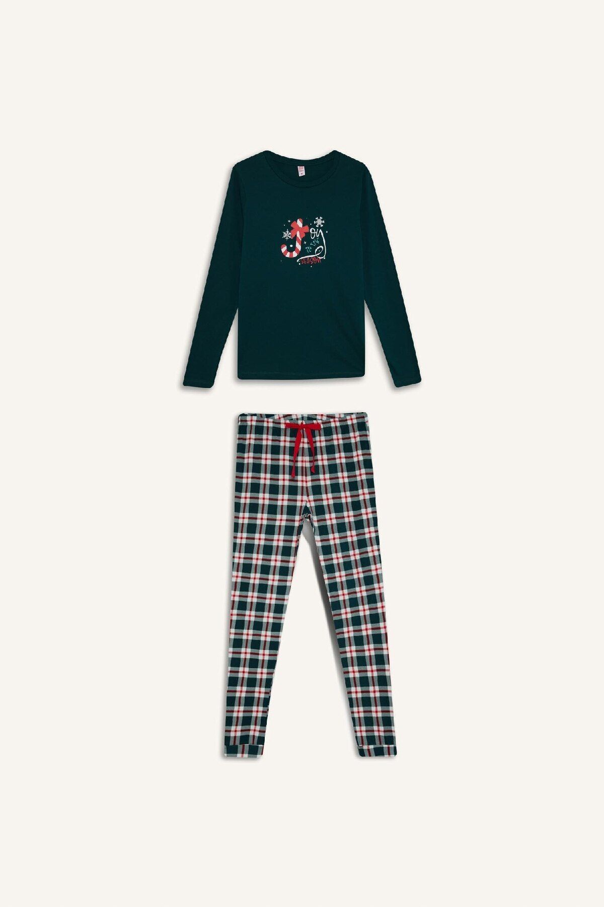 DeFacto-Pajama Set to Fall in Love - Regular Fit, Long Sleeve, Top Check, Long Bottom D2283Ax24Wn 7