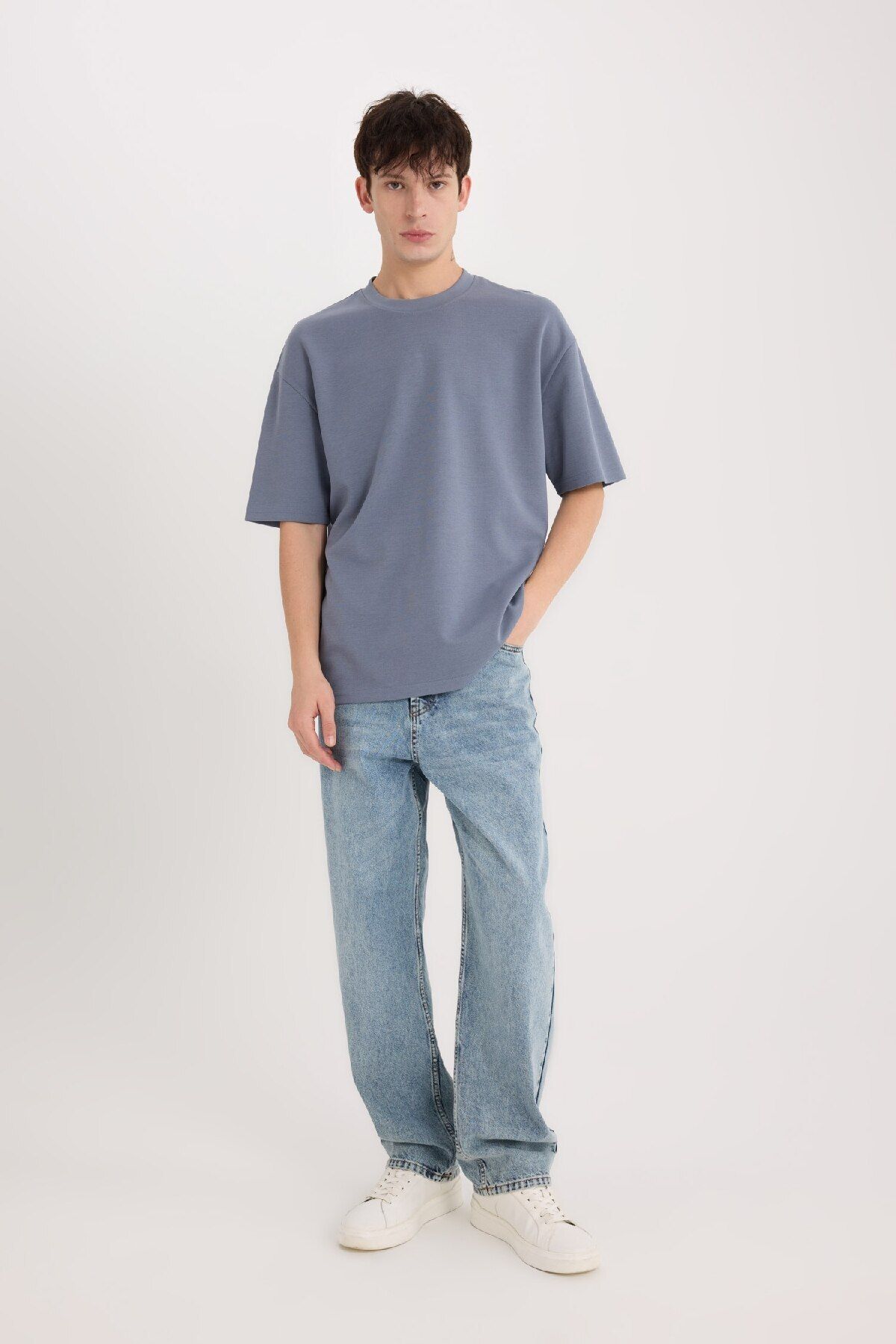 DeFacto-Tricou oversize cu mânecă scurtă, cu mânecă scurtă, simplu, din țesătură grea X3926az25sp 2