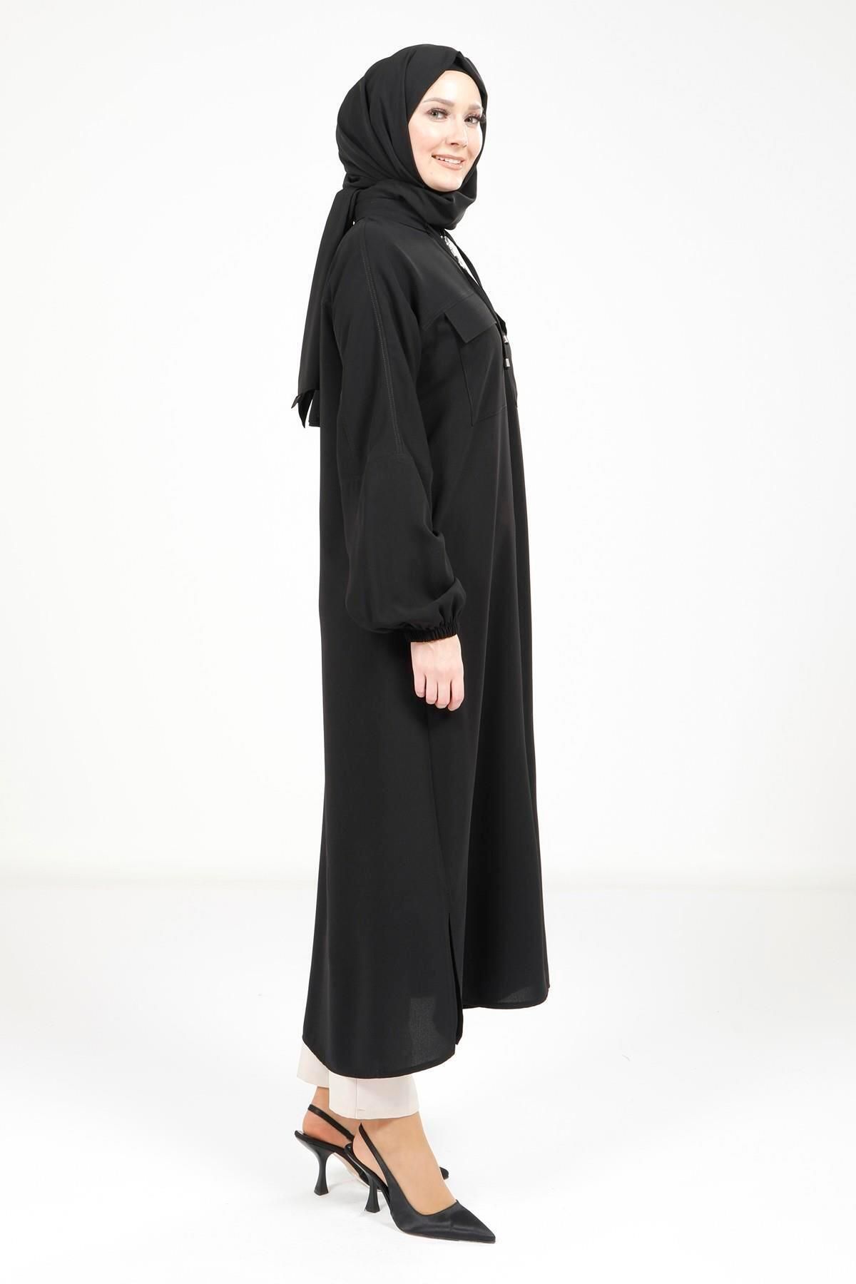 ژاکت پوشیده زنانه NEASSETTE HIJAB لباس سیاه 4122 SAFARI Beyza