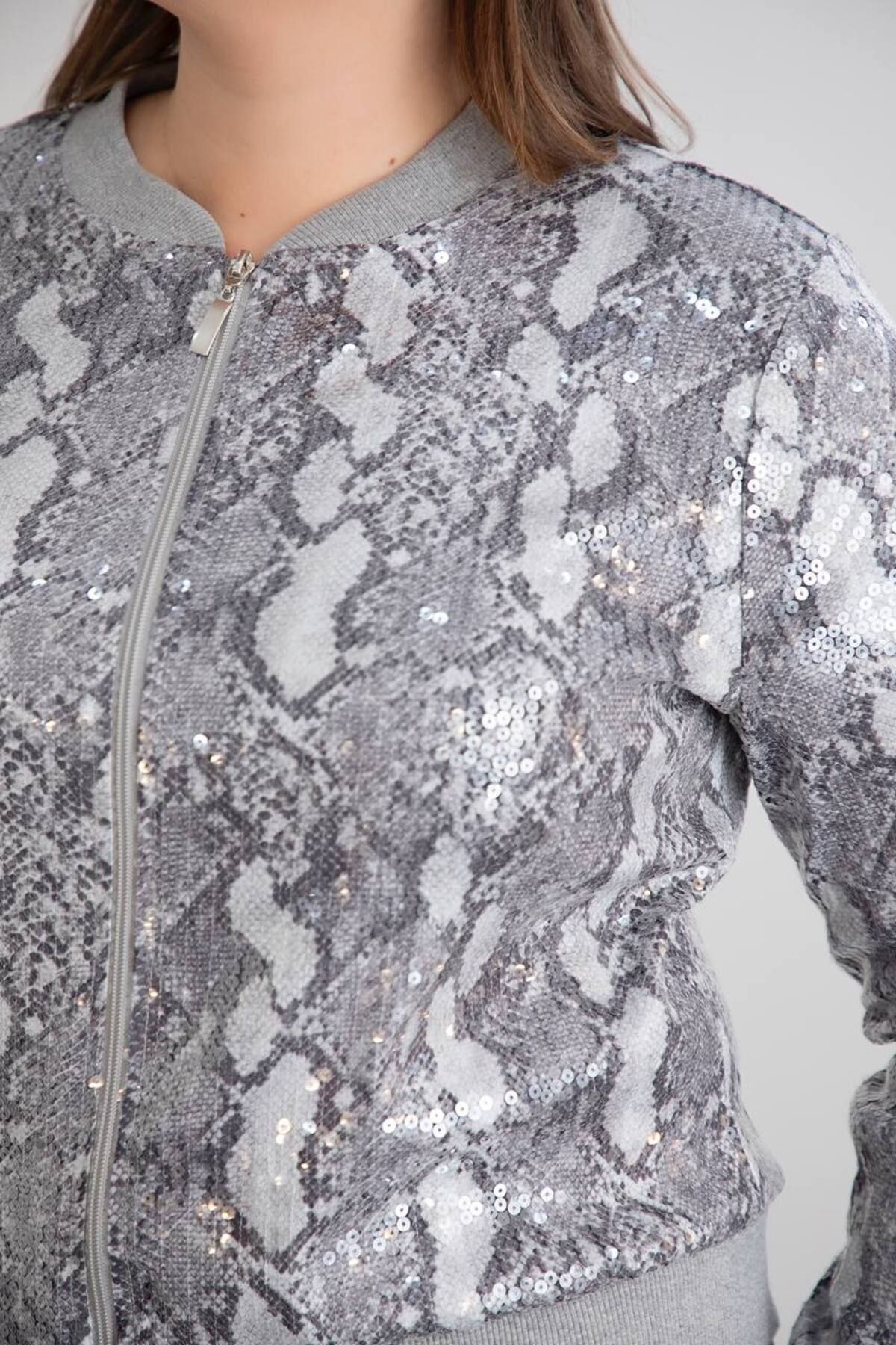 TUSSE-Elegant Patterned Sequin Embroidered Large Size Stylish Cardigan 2