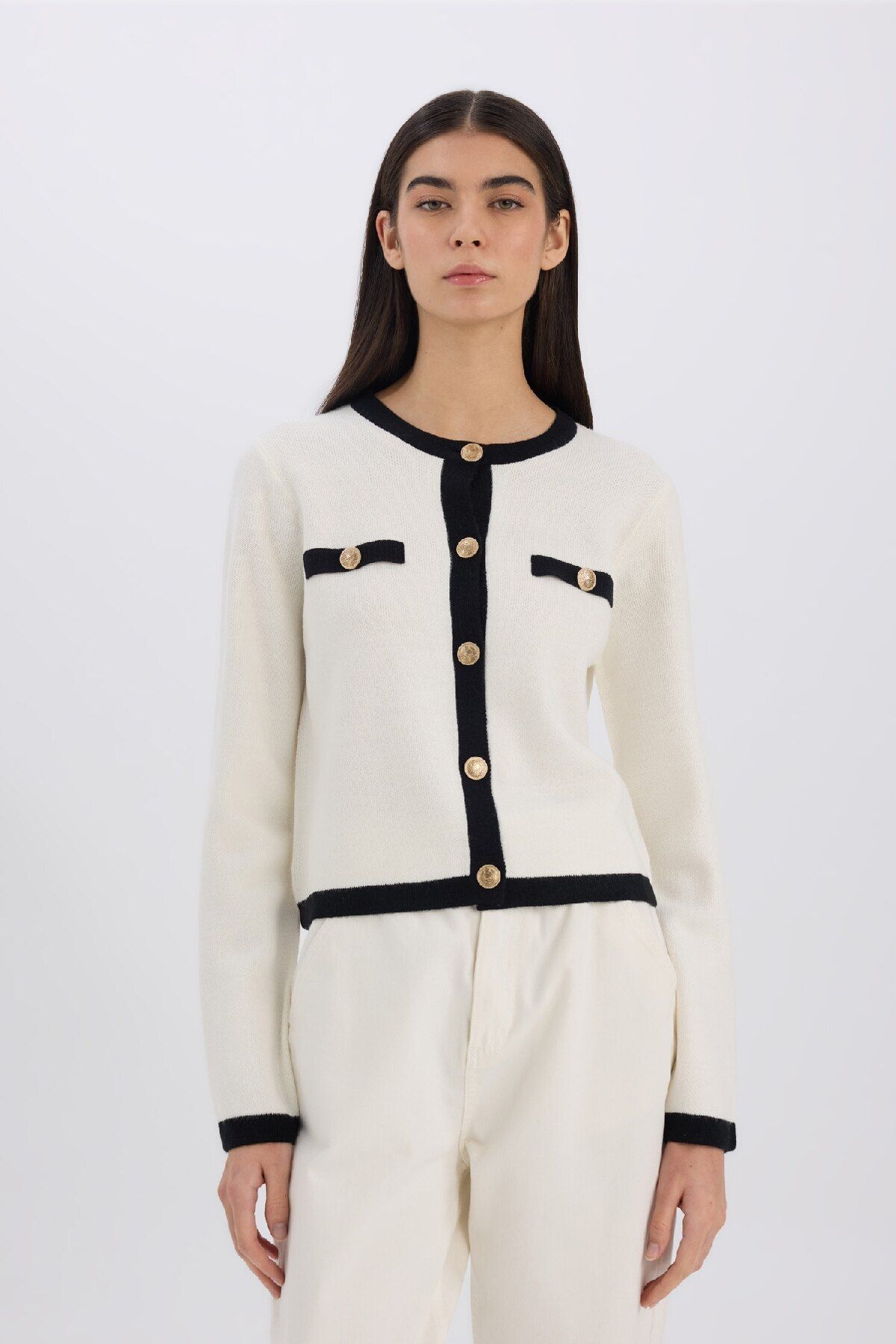 DeFacto-Regular Fit Crew Neck Buttoned Basic Plain Knitwear Cardigan C1482Ax25Sp 3