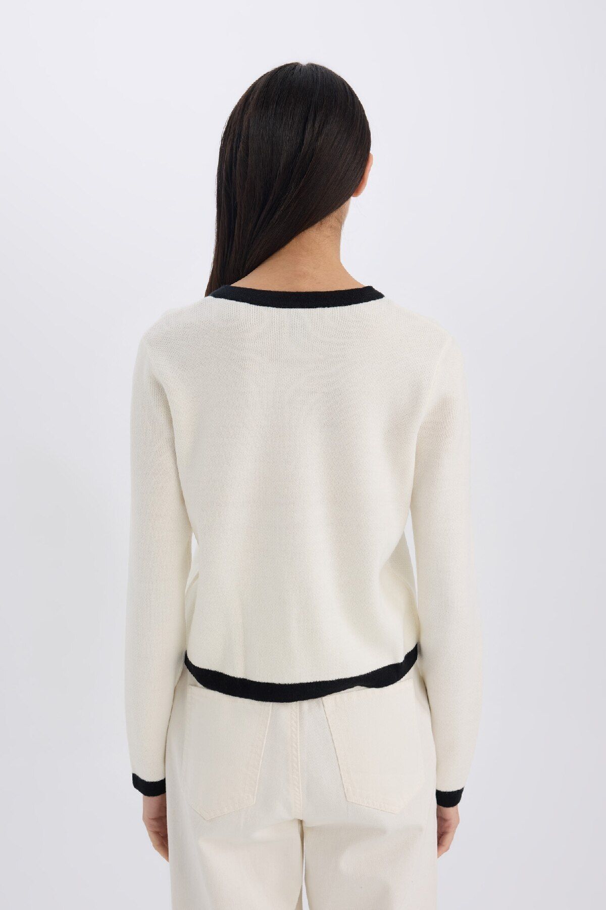 DeFacto-Regular Fit Crew Neck Buttoned Basic Plain Knitwear Cardigan C1482Ax25Sp 6
