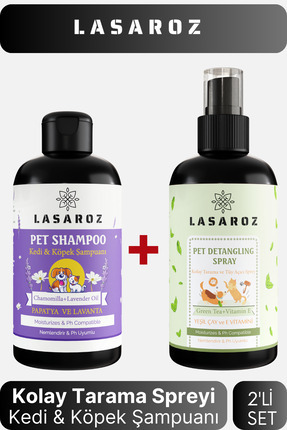 lasaroz Kedi Köpek Şampuanı 250 ml + Tüy Açıcı Kolay Tarama Spreyi 250 ml Pet...