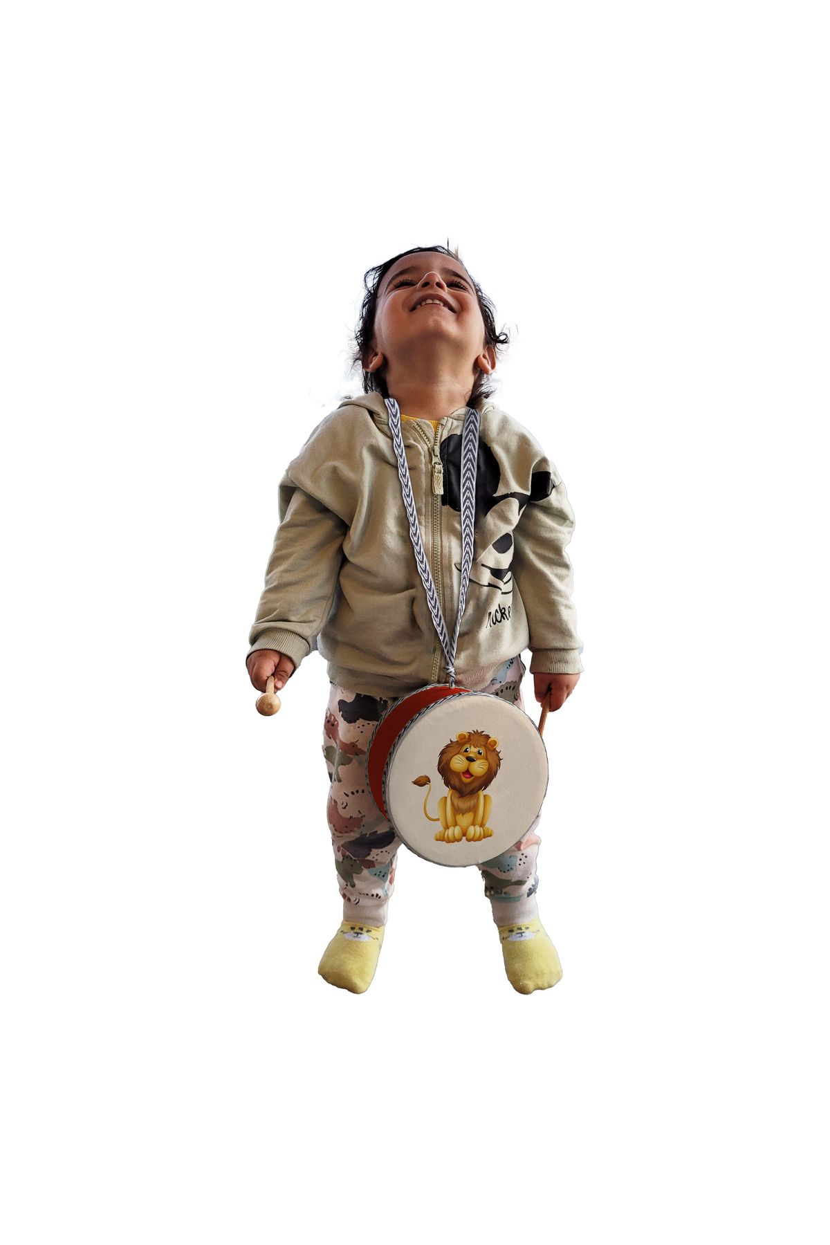 BAKSEPETE-Lion Printed Leather Toy Children's Drum Red (2-5 Years Old) 3