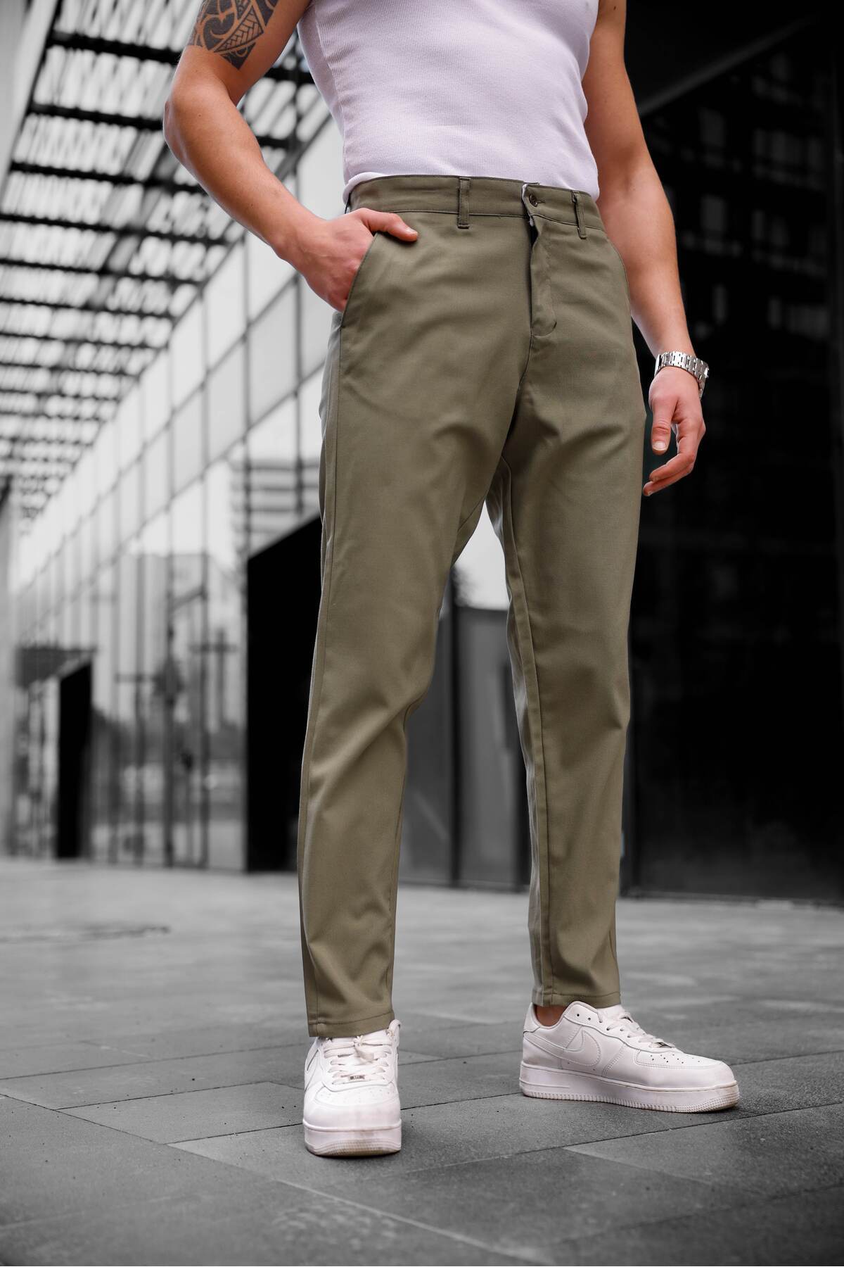 COMBİNE MİCHAİL-Ανδρικό υφασμάτινο παντελόνι Slim Fit Μοντέλο KHAKI 1