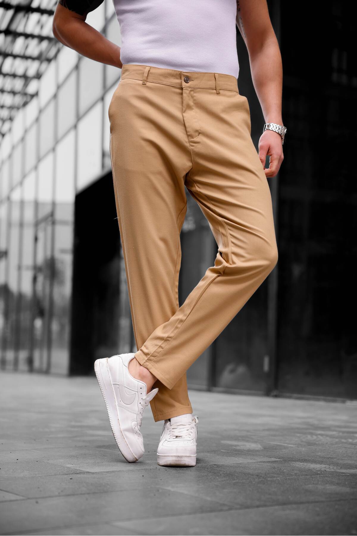 COMBİNE MİCHAİL-Slim Fit Men's Fabric Trousers Light Brown 8