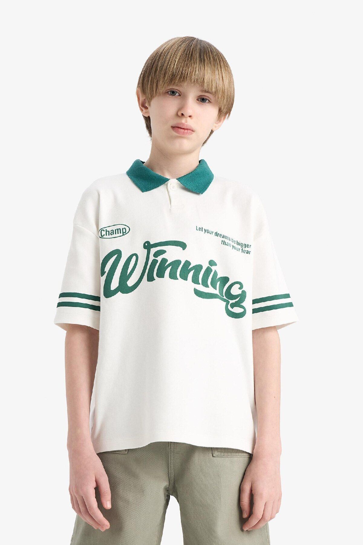DeFacto-Boy Oversize Wide Fit Printed Short Sleeve Polo T-Shirt D9181A825Sm 3