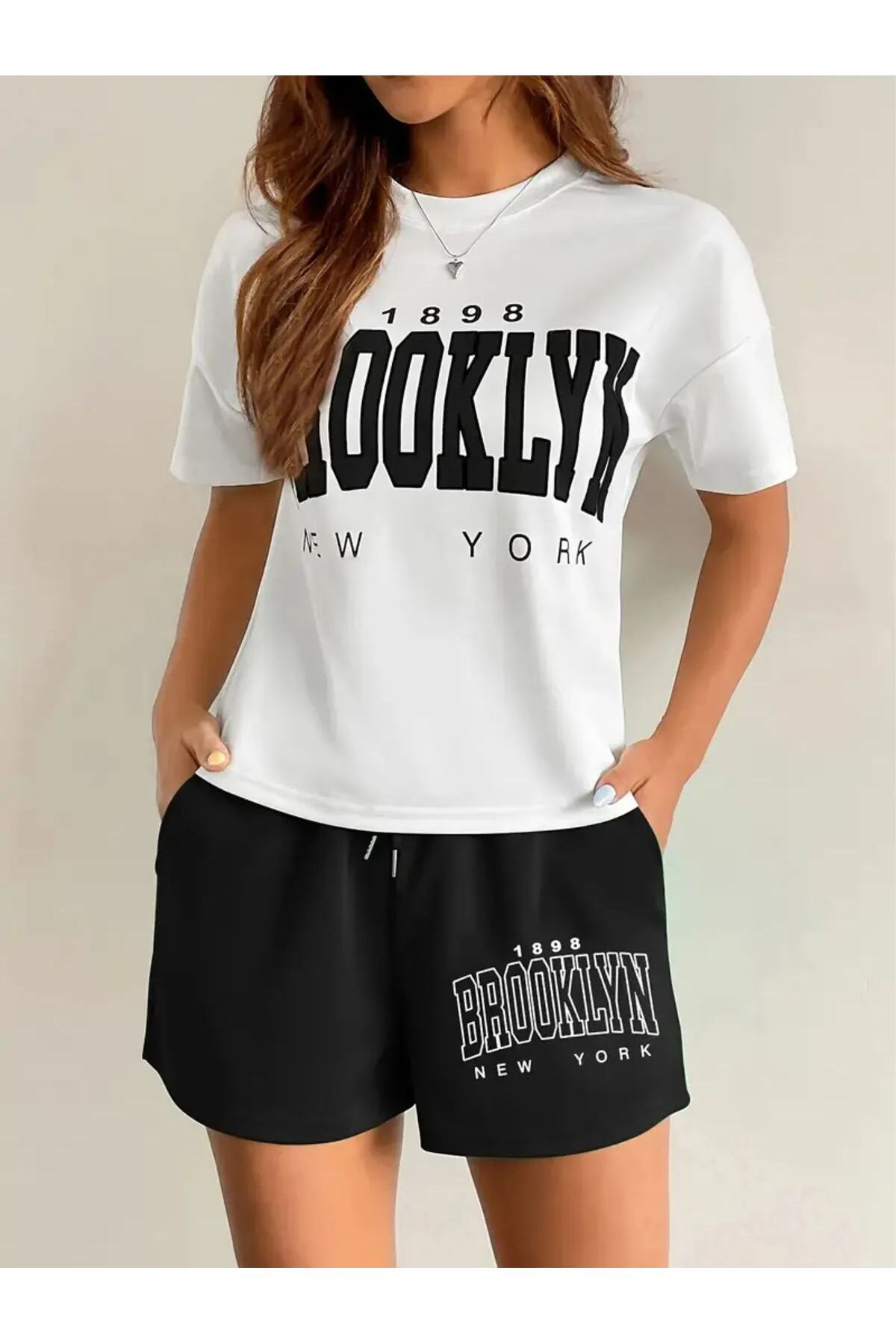 macklin-Women's Brooklyn Printed Special Design Oversize Tshirt and Shorts Bottom - Top Set 2