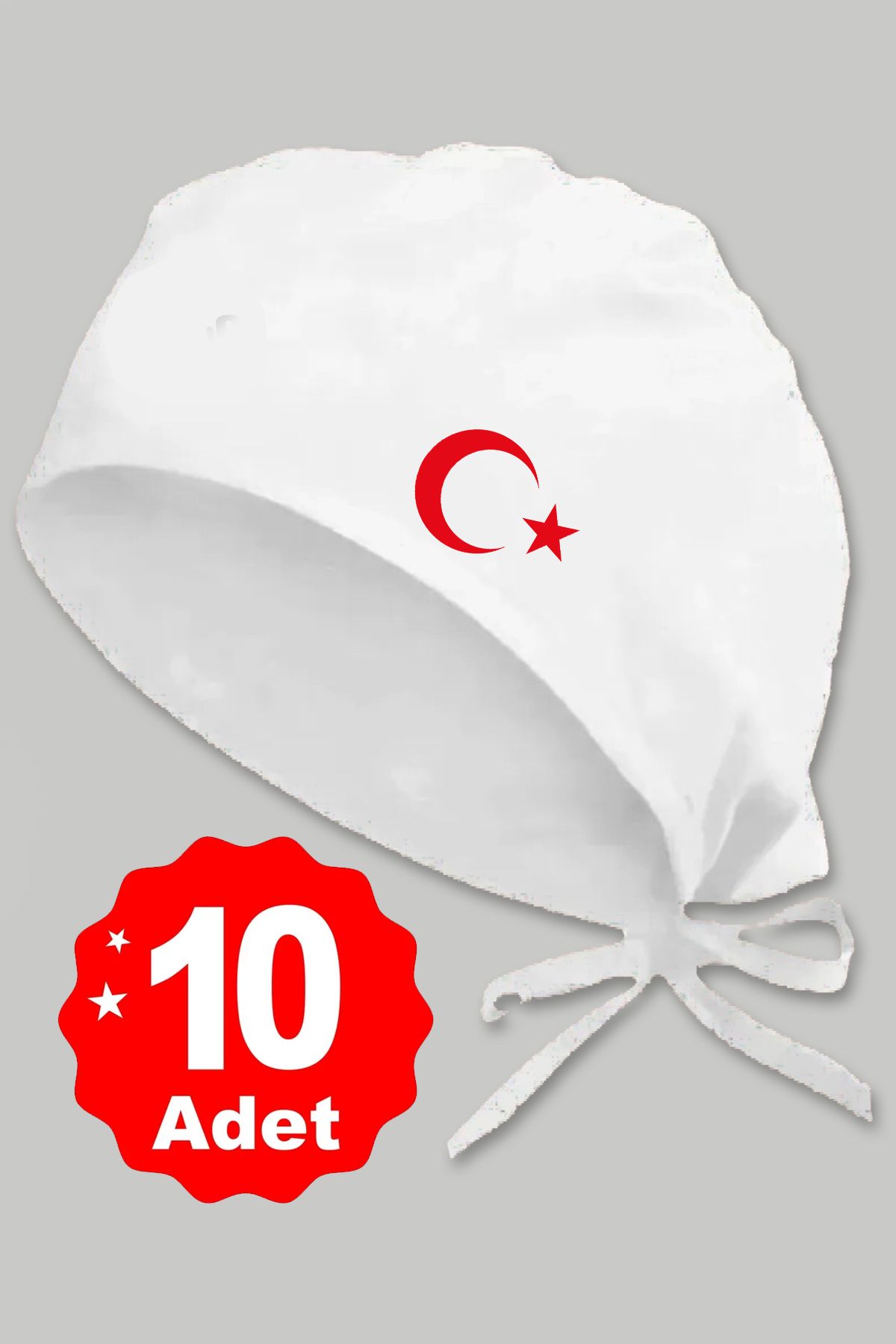 enmalife 10lu Kırmızı Ay Yıldız Basklılı Beyaz Özel Tasarım Aşçı Ve Şef Bonesi