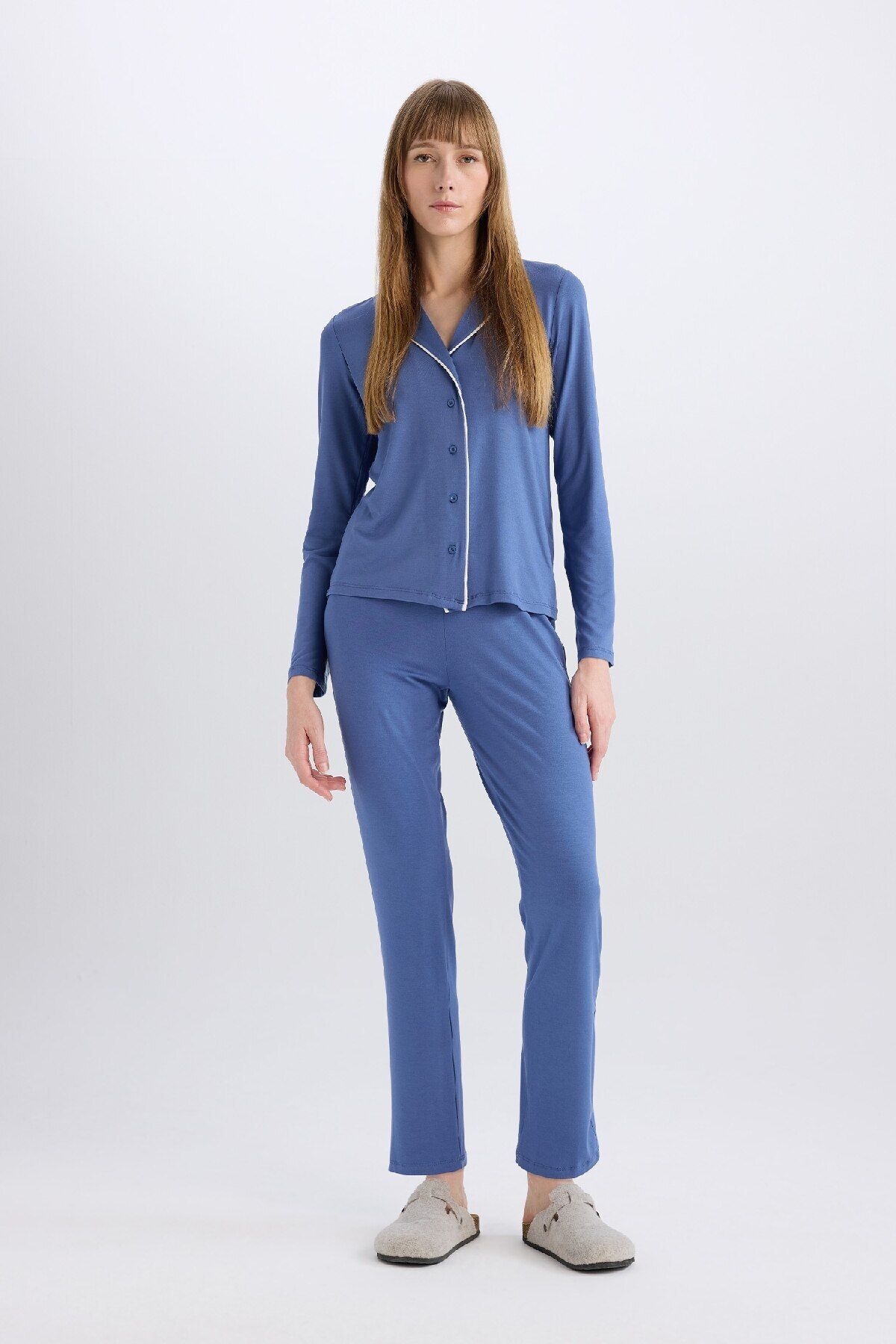 DeFacto-Pajama Set Regular Fit Long Sleeve Top Long Bottom-Fall in Love E1804Ax24Wn 3
