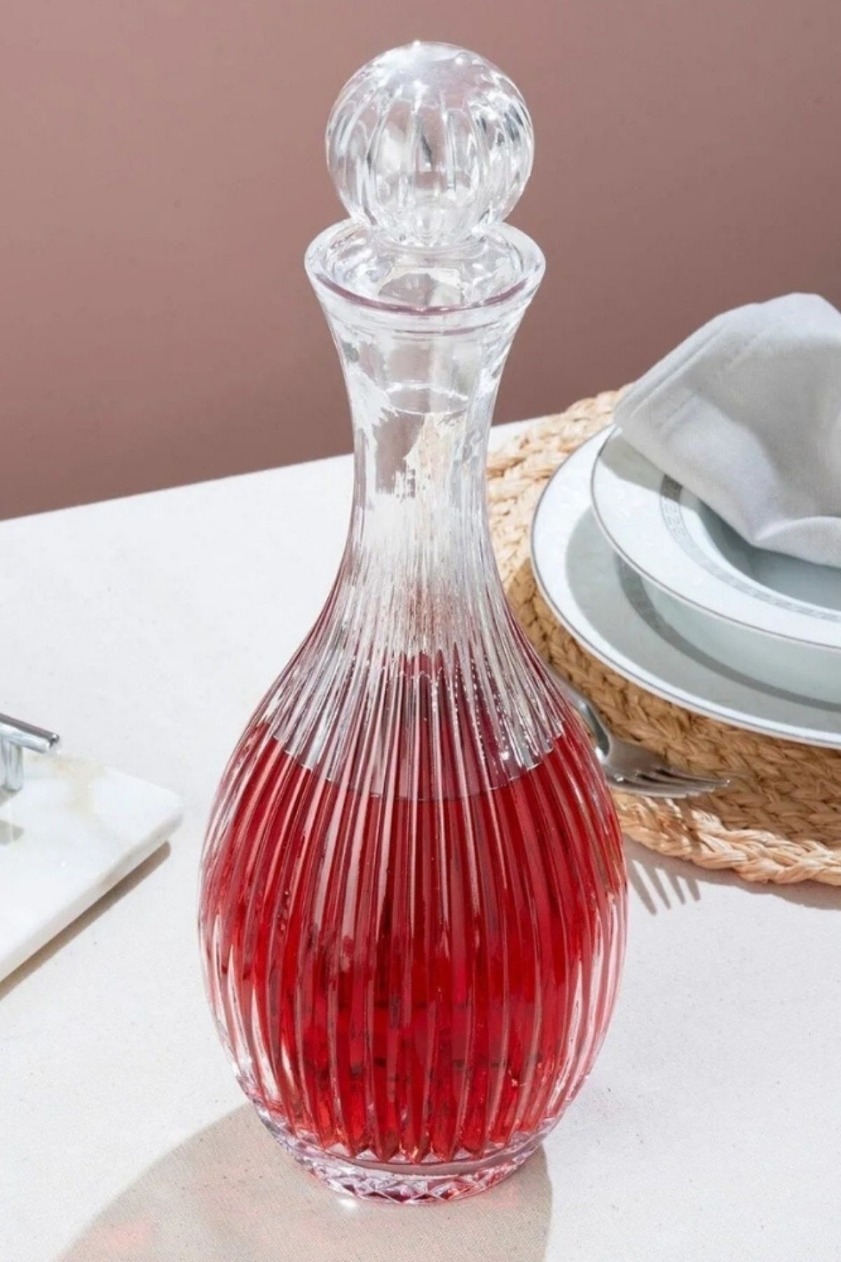 Seyese 1 Litre El Yapımı Cam Sürahi, 1 Litre El Yapımı Cam Şerbetlik, Cam Kapaklı Sürahi ve Şerbetlik