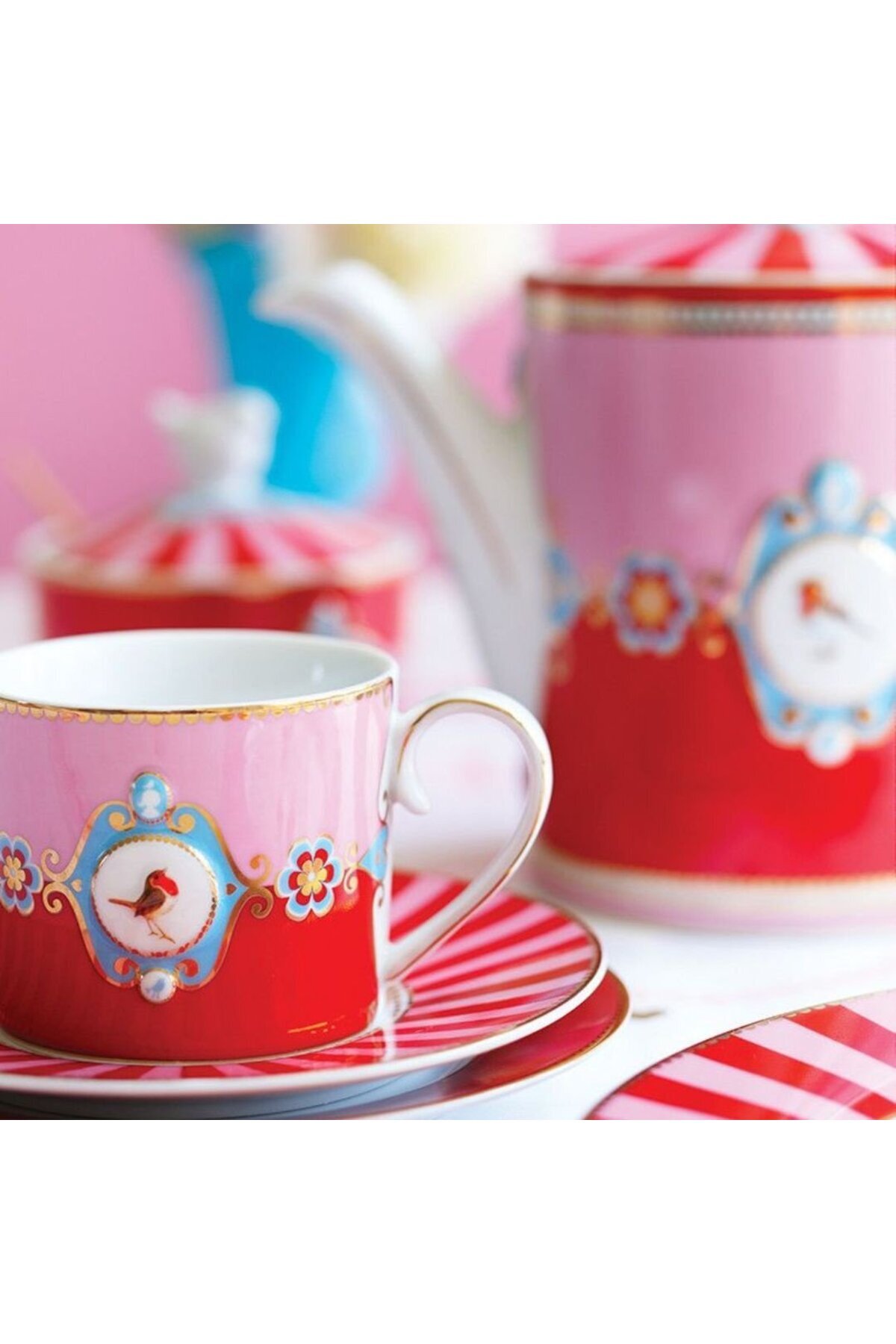 Pip Studio-Cană porțelan, Pip Studio, Red and Pink, 150ml, colecția Love Birds 2