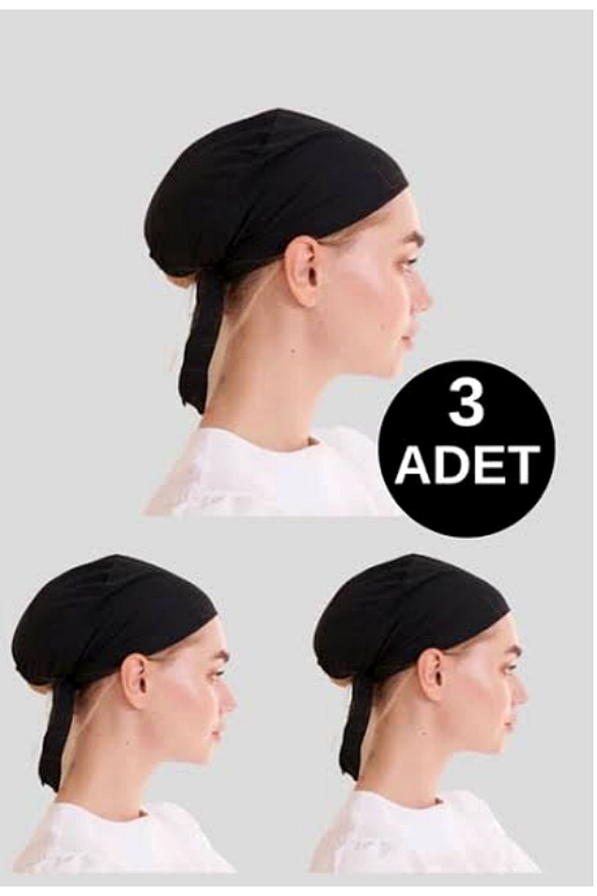 shop Kadın 3 Adet Likralı Siyah Bone Kaymayan Arkadan Bağlamalı
