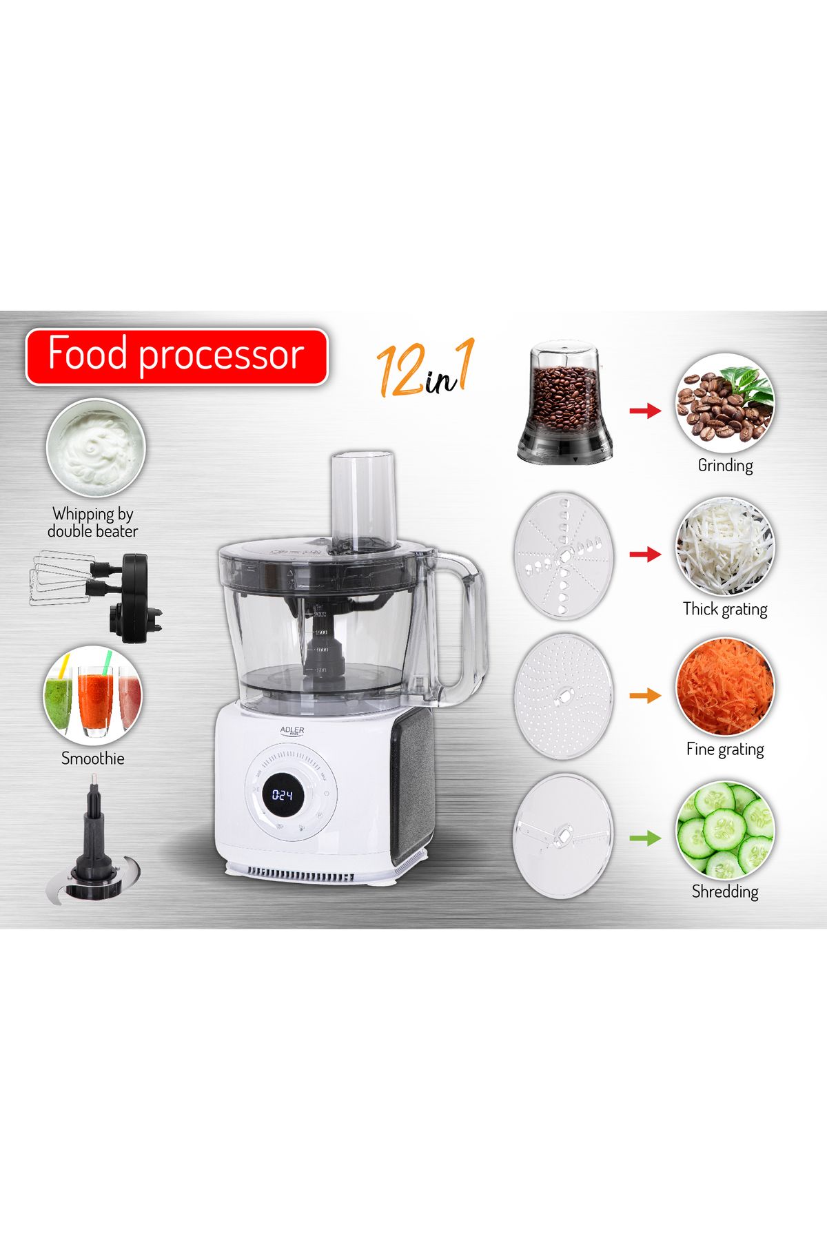 adler-AD 4224 food processor, 12 functions, 1000W, max power 2000W 7