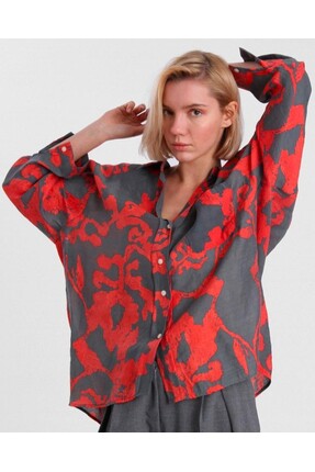 Özgürbutik DESENLİ YARASA KOL OVERSIZE GÖMLEK