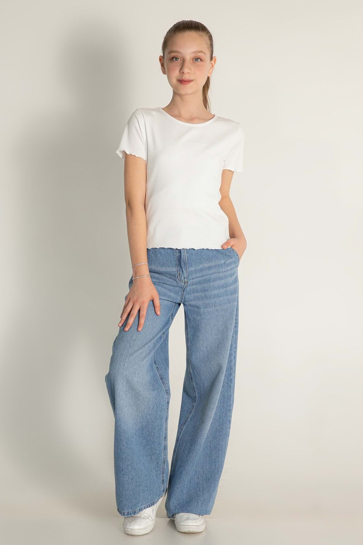 wakawakakidsstore Geniş Kalıp Bol Paça Ayarlana Bilir Bel Kız Kot Pantolon