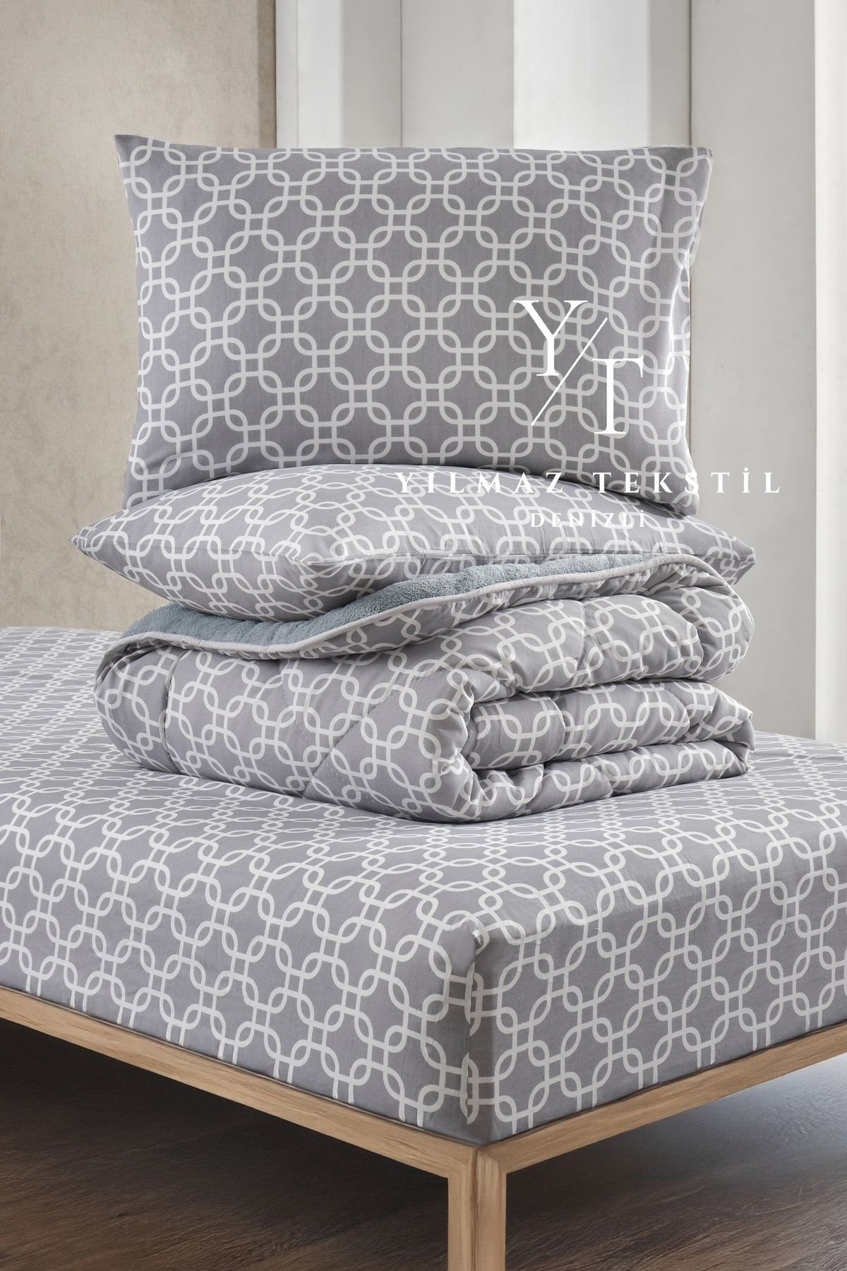 Home-Single Welsoft Quilt Sleeping Set Gray Chain |   Elastic Sheet |   Dowry Set |   Dowry Team 4