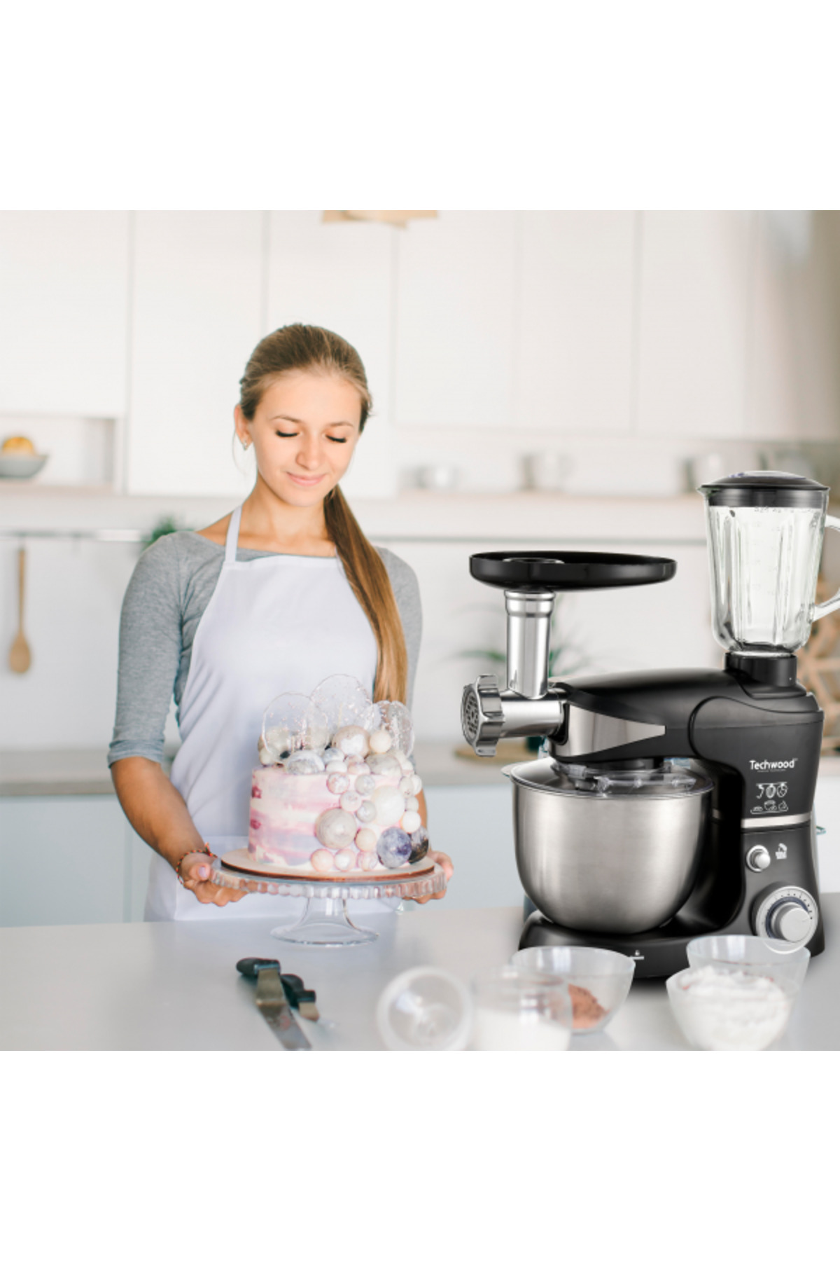 Techwood-Kuchynský robot 3 v 1 Techwood TRO-5066, 1000W, mixér 5L, mixér 1,5L, mlynček na mäso 3