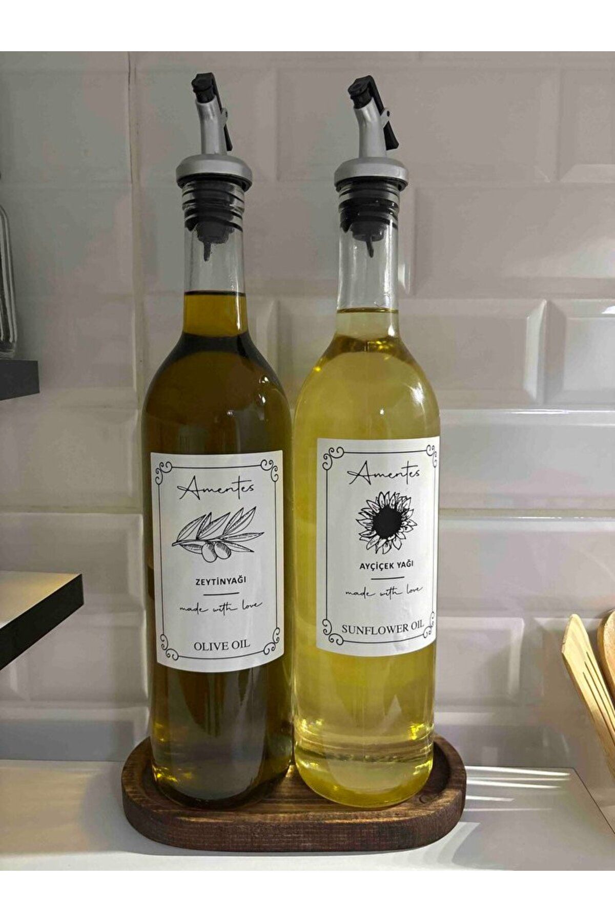 2'li Yağ Ve Sirke Şişesi 750 Ml Zeytinyağ Sıvıyağ Şişesi Şeffaf  Yağlık Stand Yoktur