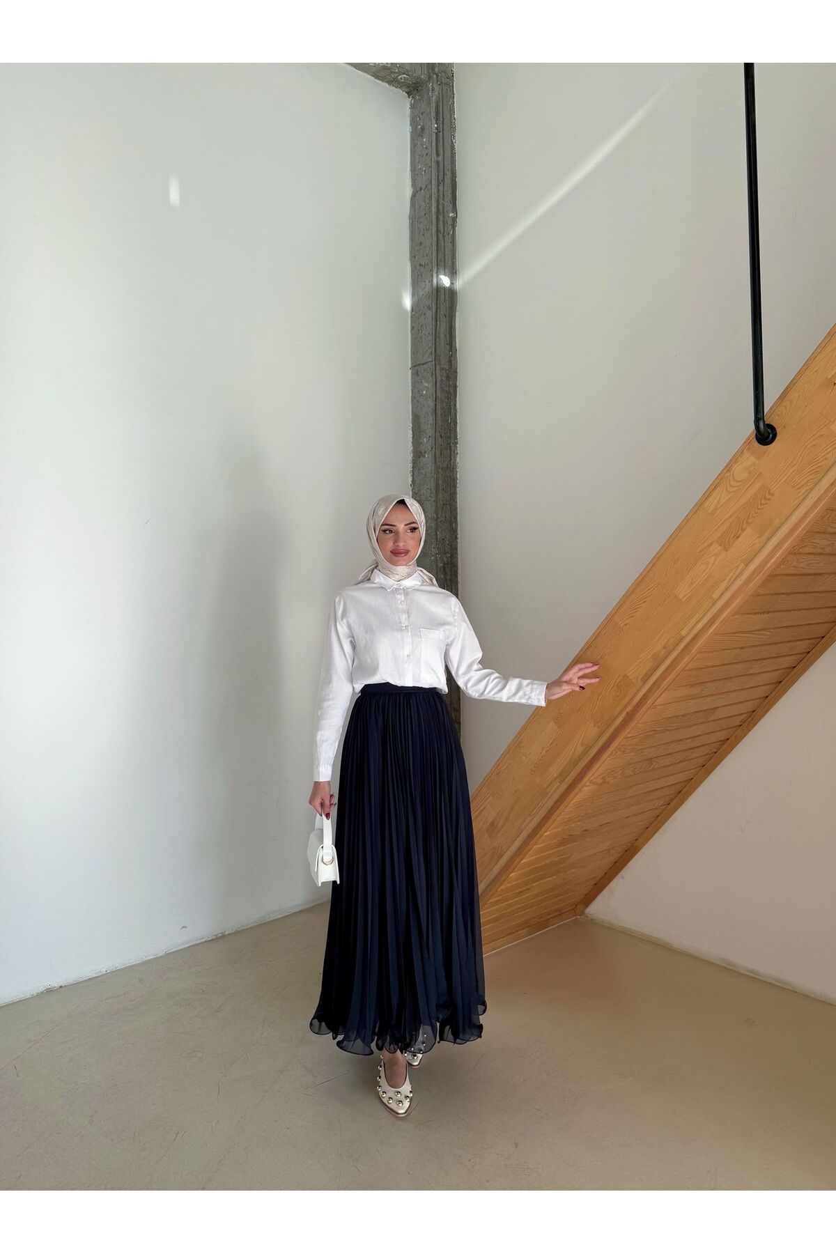 hacer ayaydın  Şifon Piliseli Tesettür Etek - Görsel 5