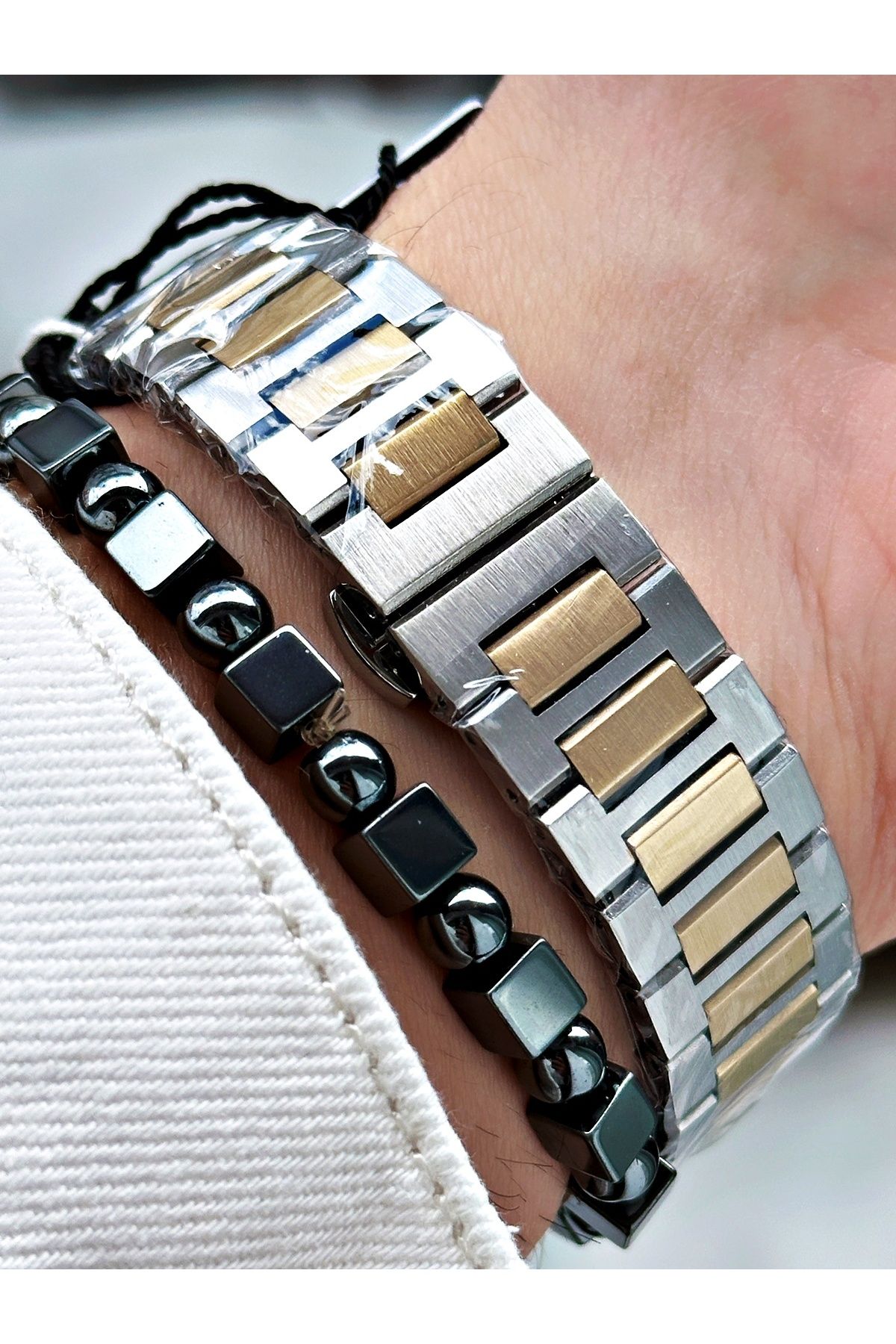 Reward-Gold Silver Color Kaaba Pattern Automatic Mechanism Men Wristwatch + Bracelet 5