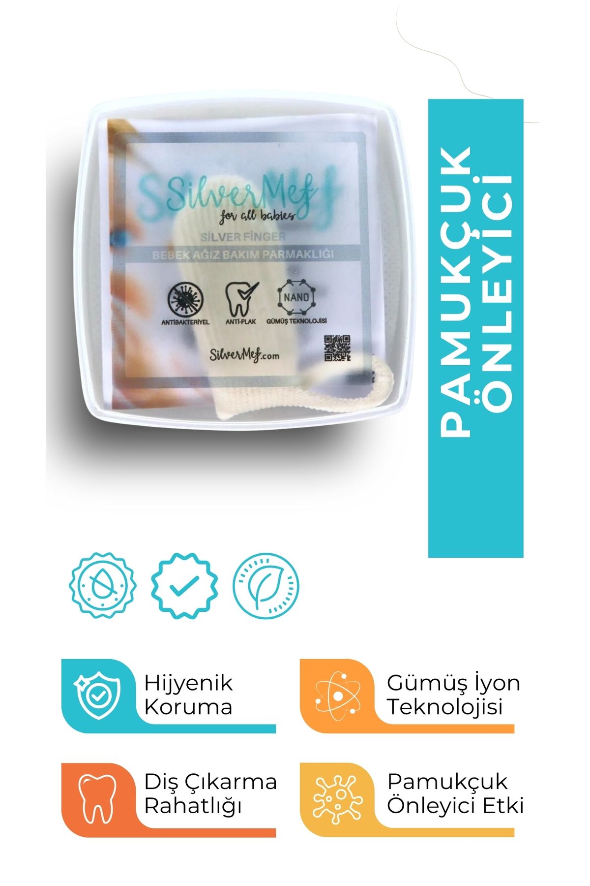 SilverMef Bebek Ağız Bakım Parmaklığı - Pamukçuk Giderici Silver Finger Gümüş Iyonlu Bebek Diş Fırçası Şampuan
