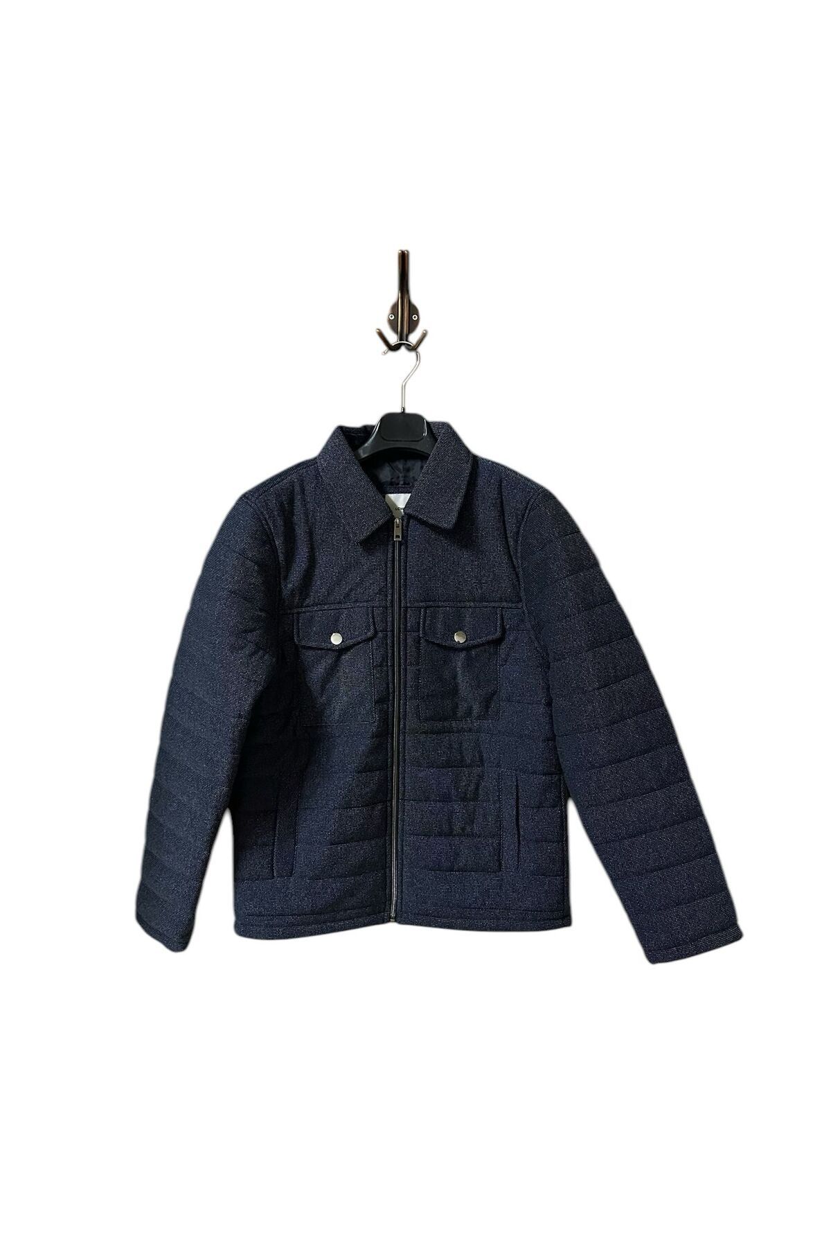 imoop design-Men's Quilted Polo Collar Snap Fastener Knitted Coat 1