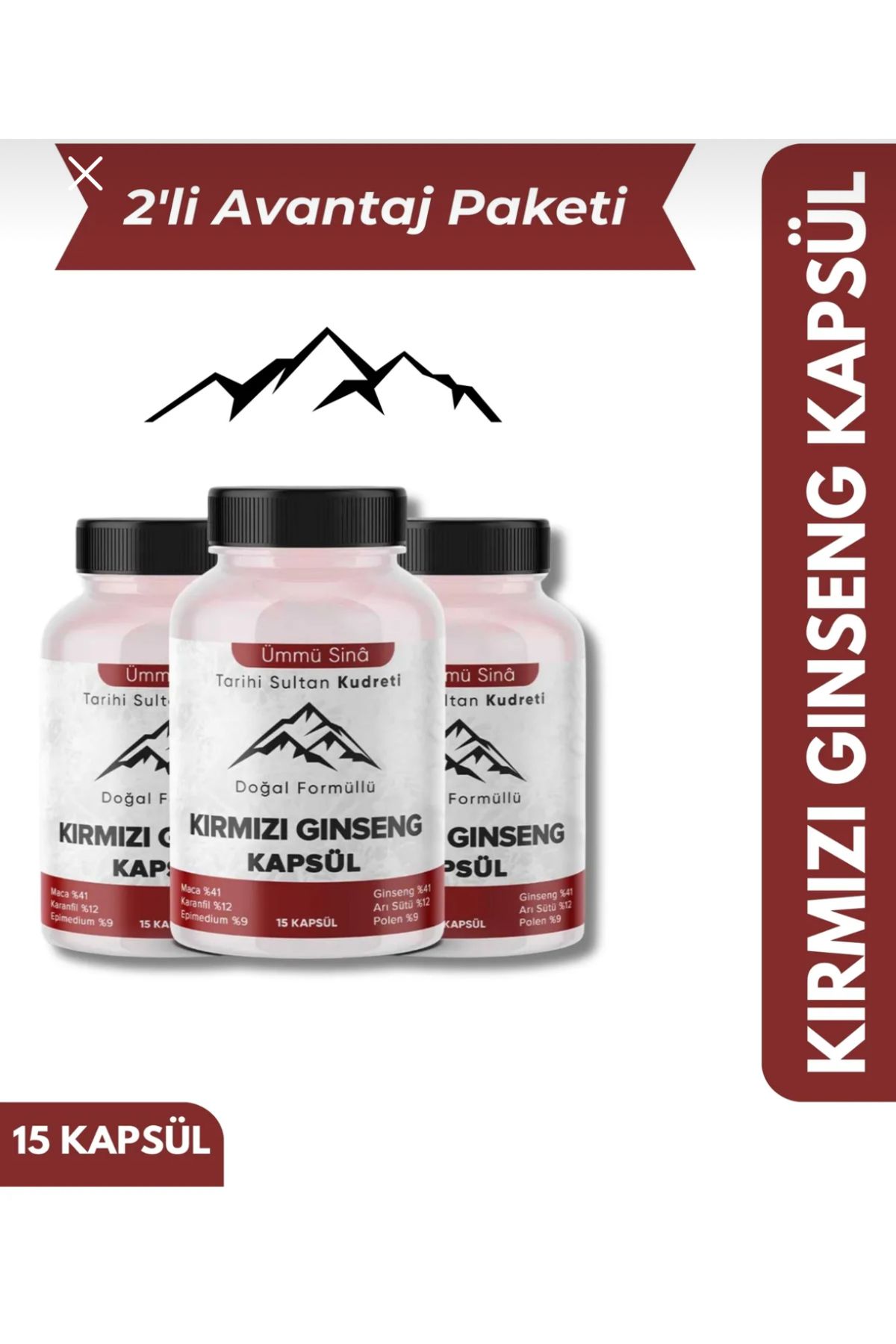 Bitkideresi Kırmızı ginseng 15li kapsül 2li avantaj paket içi kırmızı procaps
