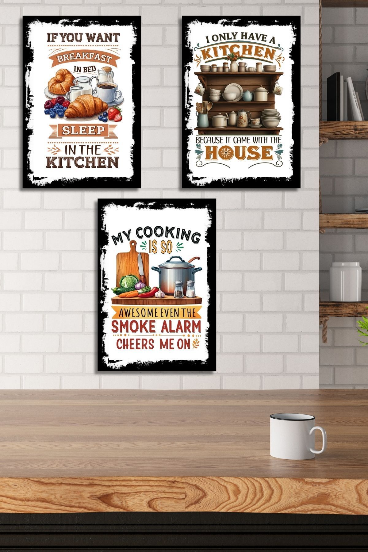 Nod Set De 3 Postere De Perete Din Lemn, Decor Modern De Pictură Pentru Bucătărie, Cafenea Sau Sufragerie - 20 x 30