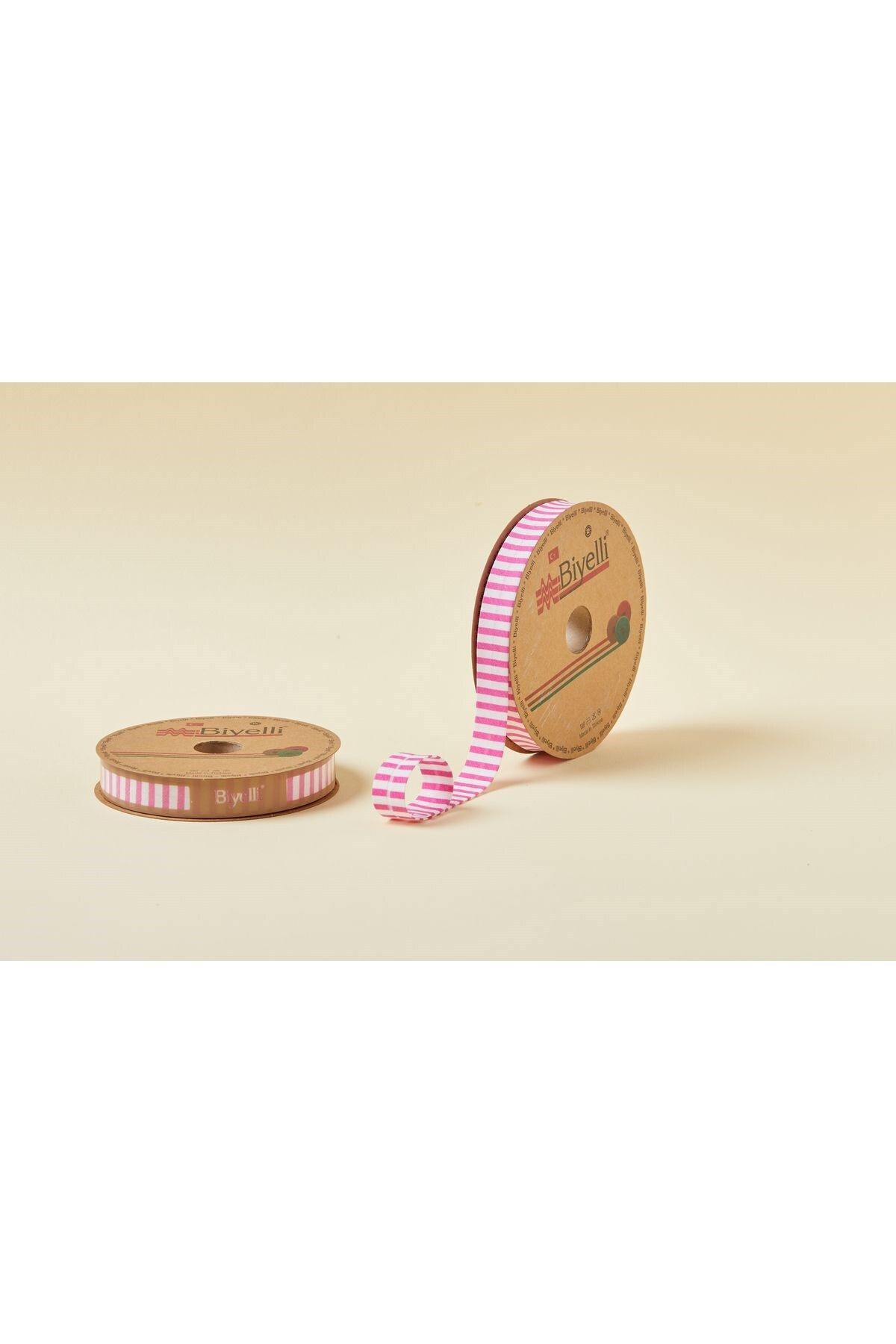 New Things Biye Kalın Çizgili Katlı F02 Pembe 2 cm 25 Metre %65 Koton %35 Polyester