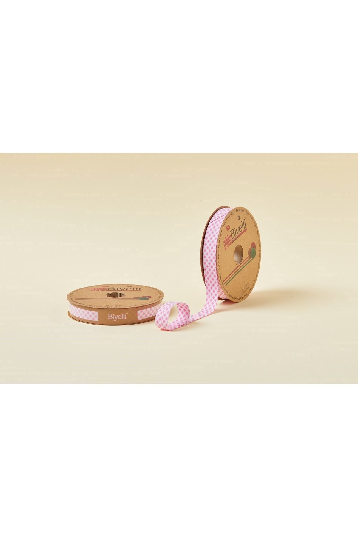 BirdoluSepet Biye Ekoseli Katlı E02 Pembe 2 cm 25 Metre %65 Koton %35 Polyester