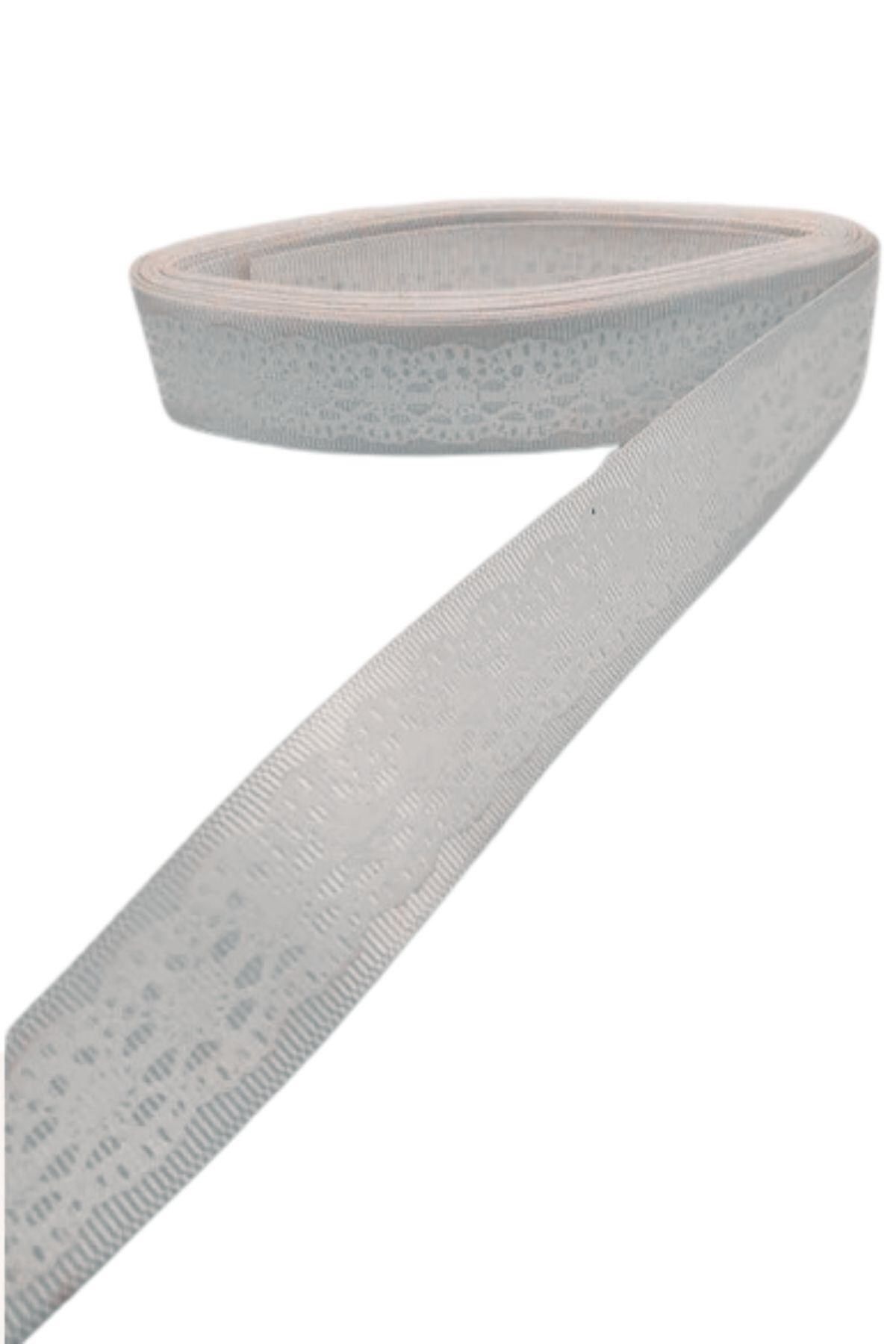 KfksStore Tafta Dantel Görünümlü Kurdele Gri 25 mm 10 Metre