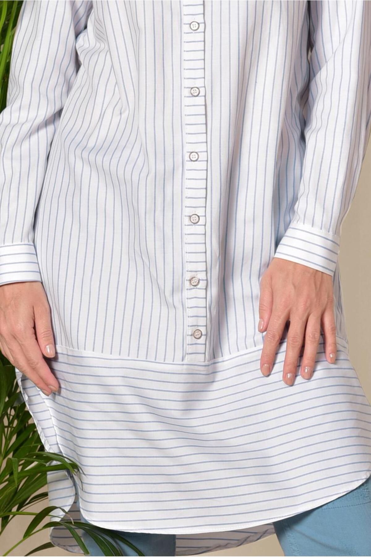 Alvina-4979 Model Buttoned Stripe Patterned Tunic 4
