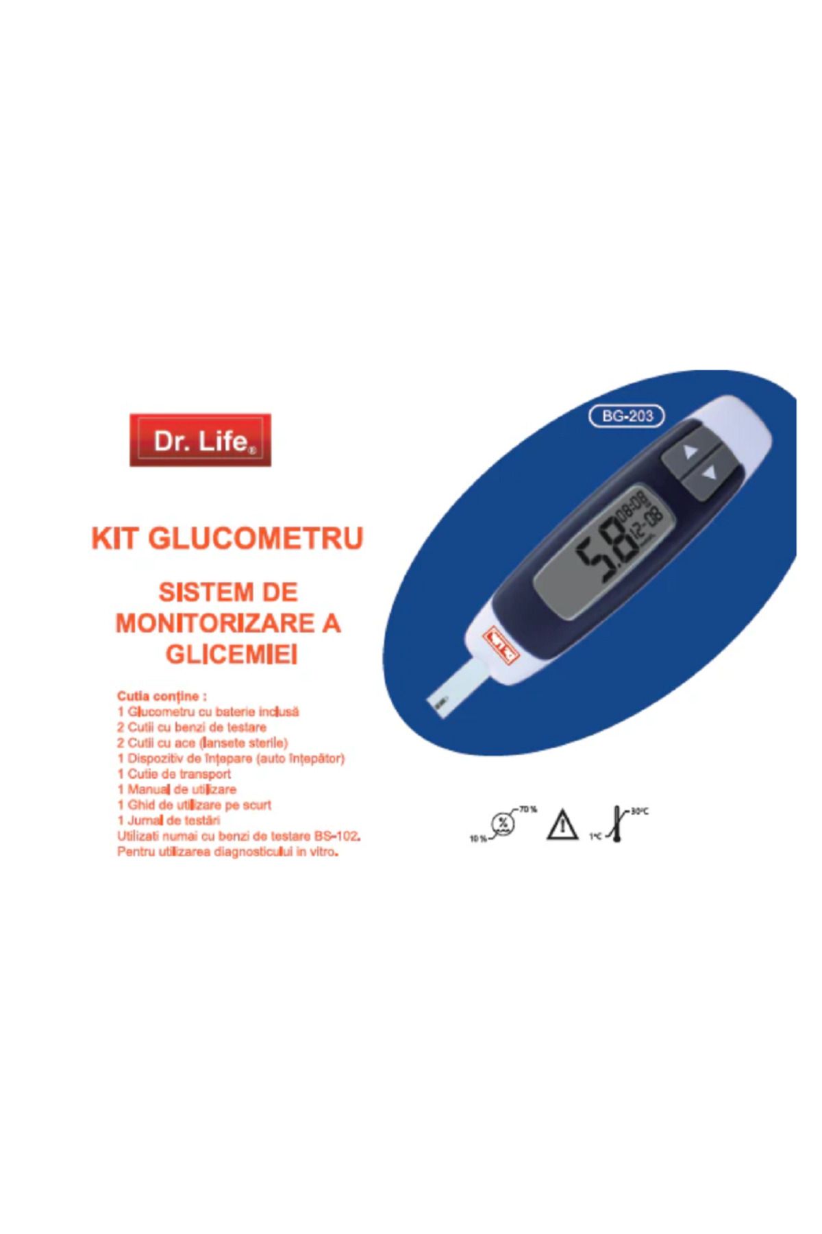 Dr Lİfe Dr. Life Kit Glucometru (2 Cutii Teste, 2 Cutii Ace, 1 Glucometru) - One Size