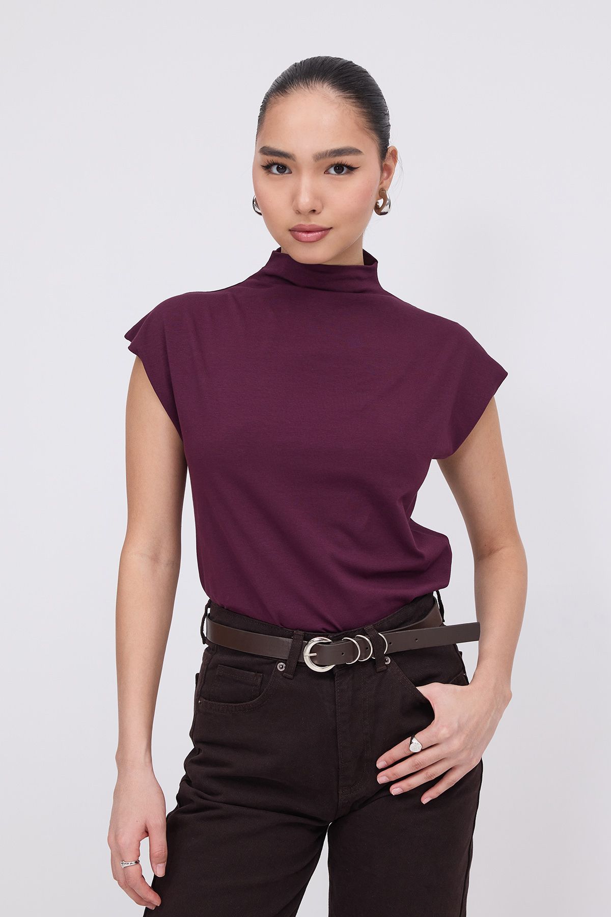 Addax-Stand Collar Basic Blouse B1553-İ11 2
