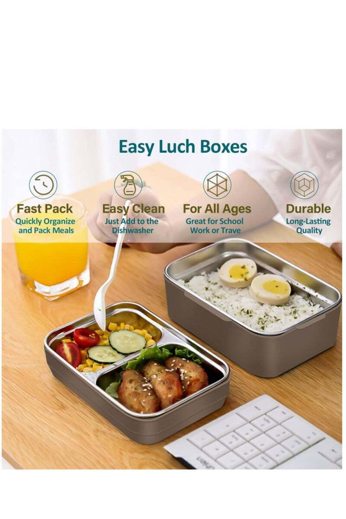 COOYA-Stainless Steel Bento Box,Reusable,Leak-proof,Compartment,for Storing Delicious Food,Lunches 5