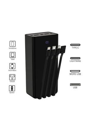 MATECHNO 30.000 Mah Çoklu Kablolu Dijital Gösterge Powerbank Şarj Aleti 2x Us...