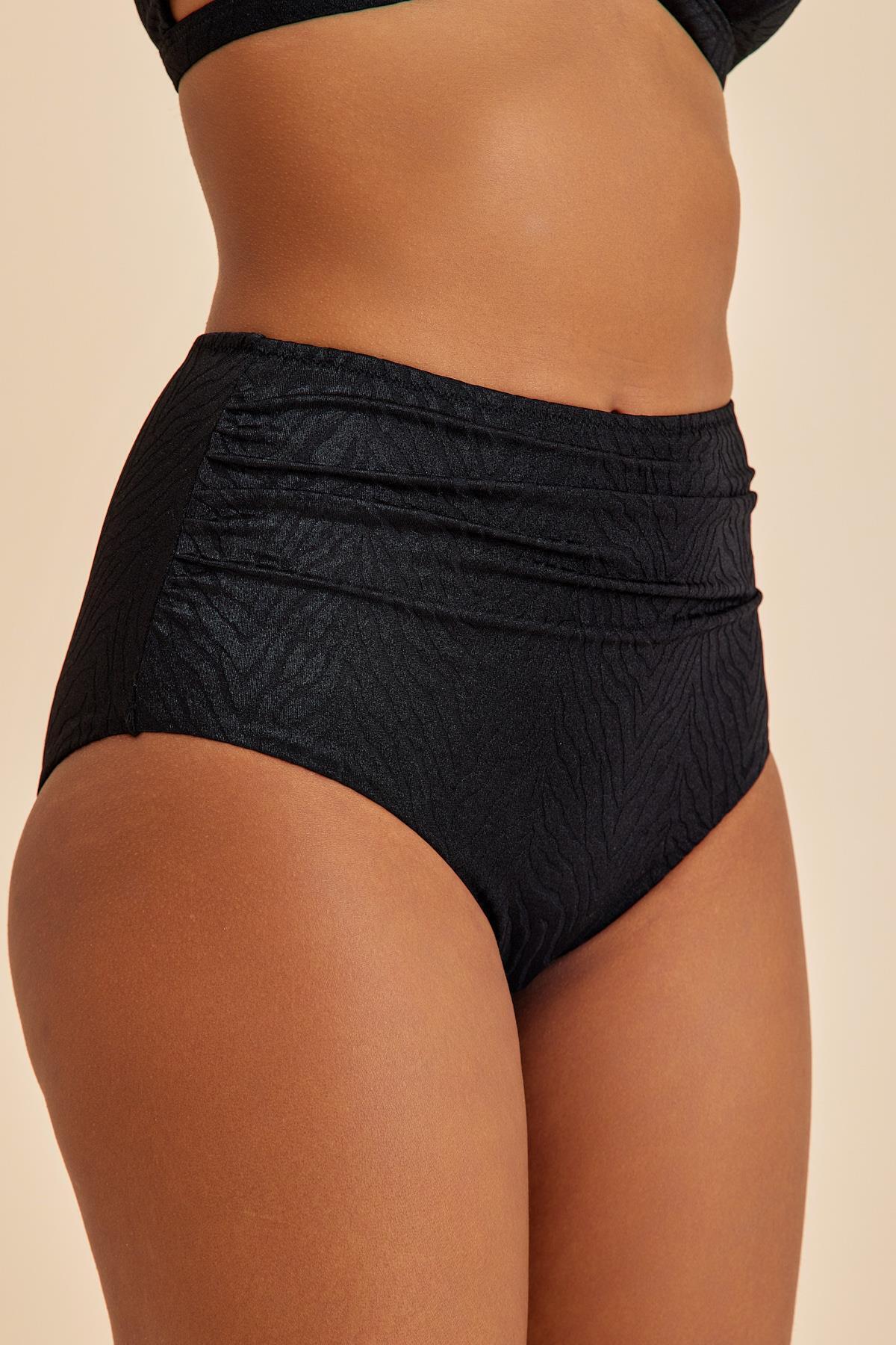 Amarelle Bali Siyah Yüksek Belli Önden Büzgülü Toparlayıcı Bikini Alt