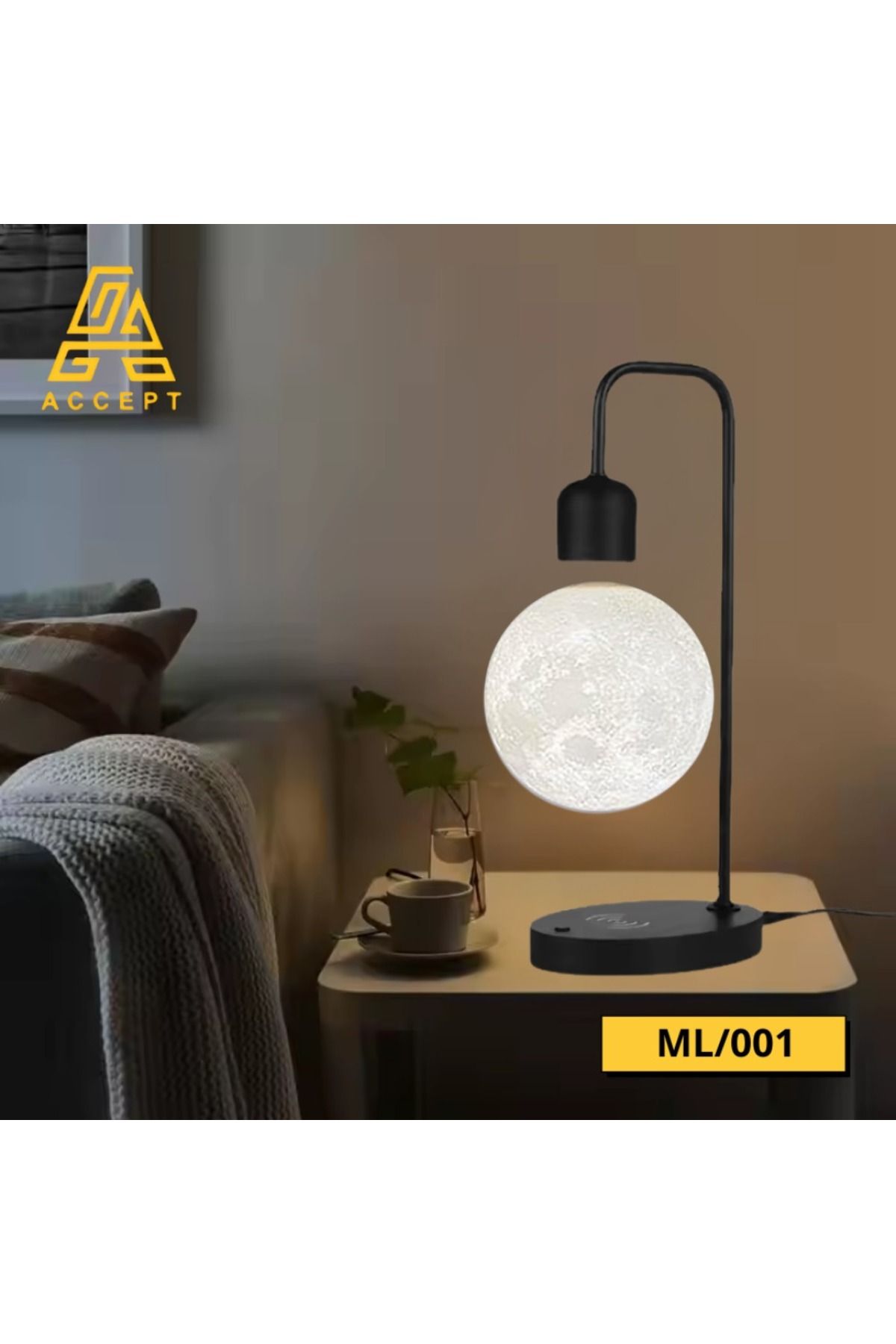 Generica-Magnetic floating moon lamp with touch control, white light color 1