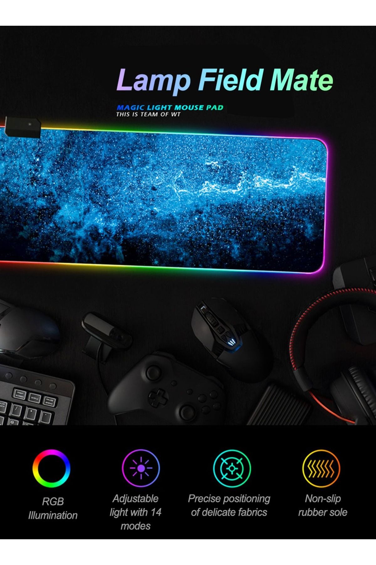 FlashHawk-RGB Gaming Mouse Pad 800*300mm Size,14 LED Modes Extended Large Table Desk Mat Mousepad 3
