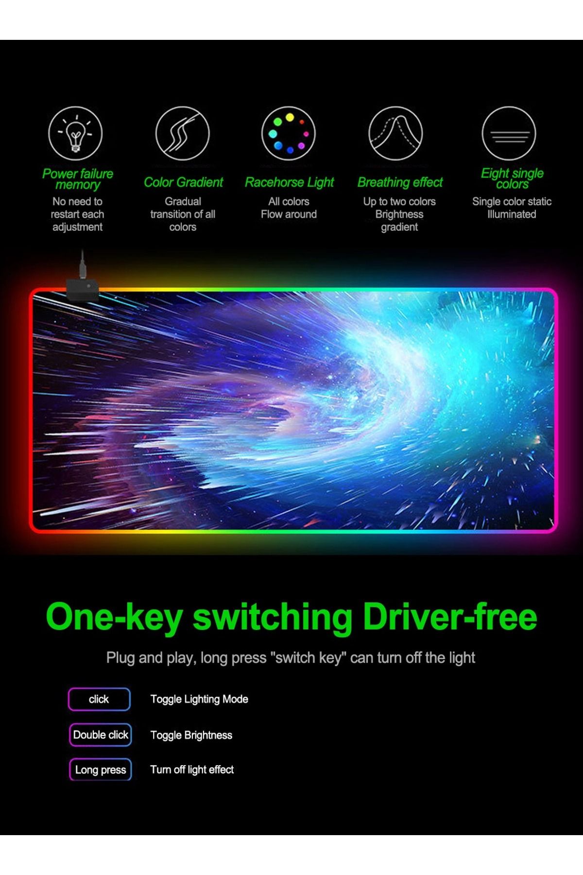 FlashHawk-RGB Gaming Mouse Pad 800*300mm Size,14 LED Modes Extended Large Table Desk Mat Mousepad 3