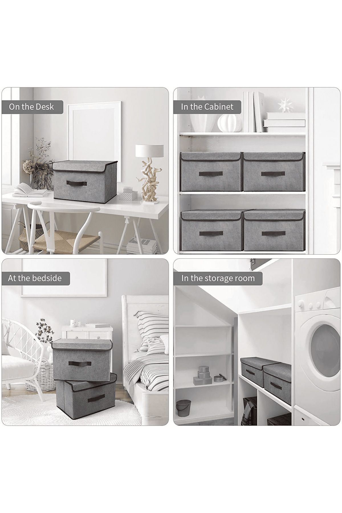 COOYA-4 Pack Foldable Storage Boxs, With Lids, Strong and Durable, Polypropylene, for Save Space, Gray 2