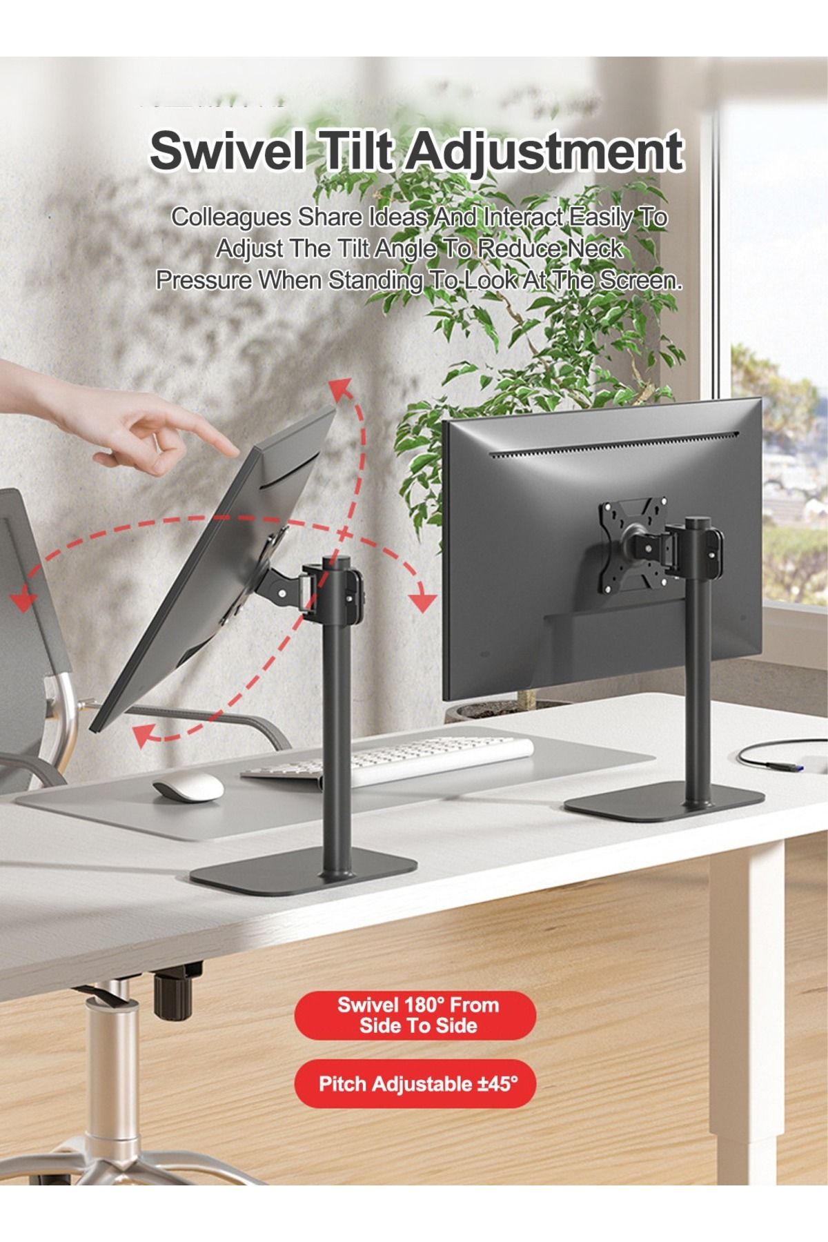 FlashHawk-Desktop Single Monitor Arm for 14-27 inch Monitors,Tiltable and Rotatable 4
