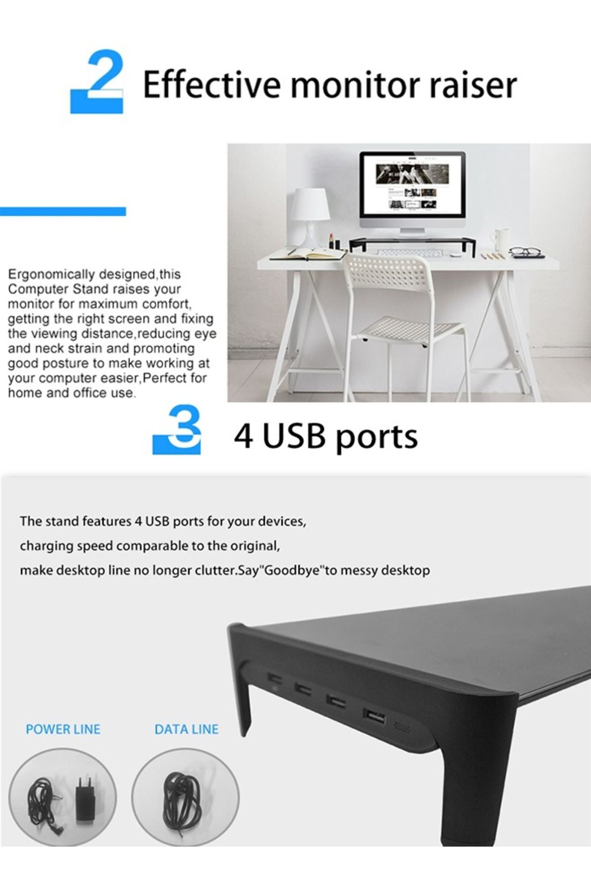 FlashHawk-Monitor Riser Stand with USB 3.0 Hub,Tempered Glass Desk Storage Stand Support 5