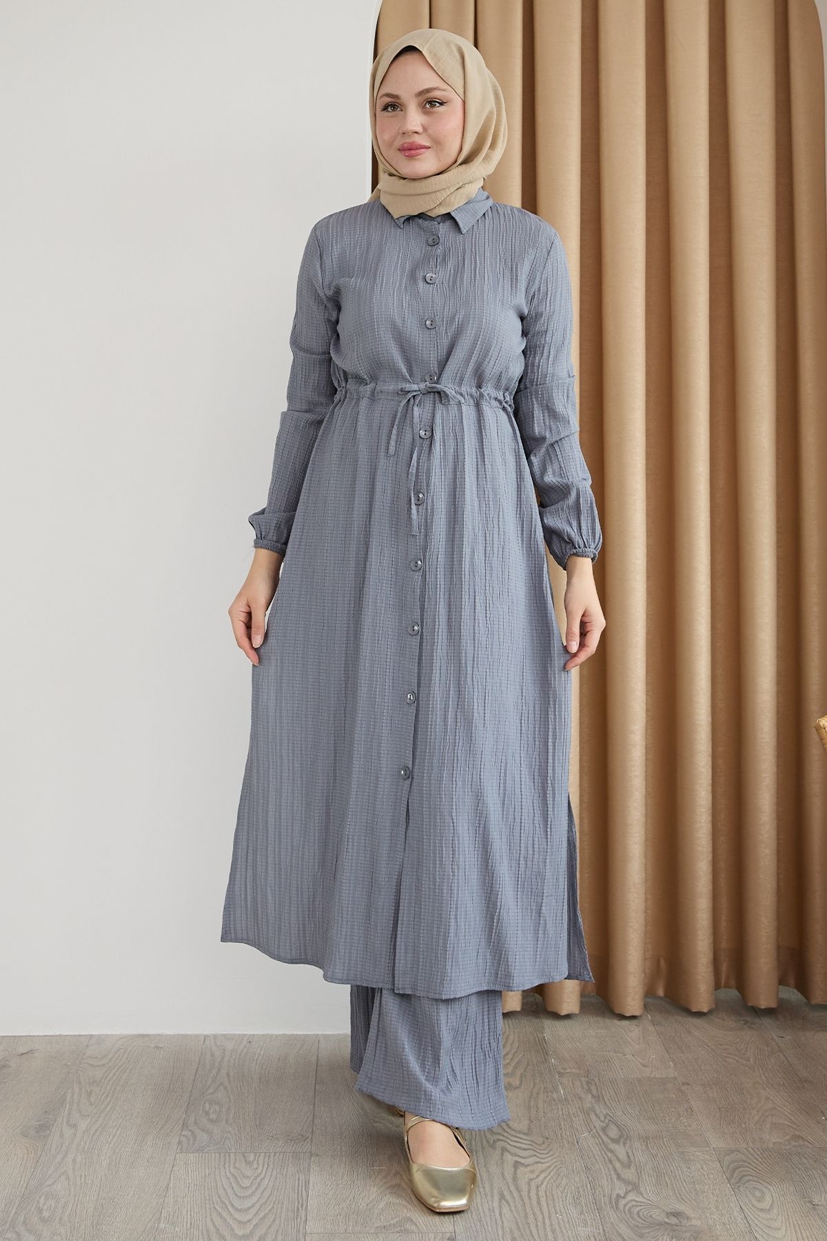 InStyle-تونيك طويل مع بنطلون بدلة رمادية الحواجب 5