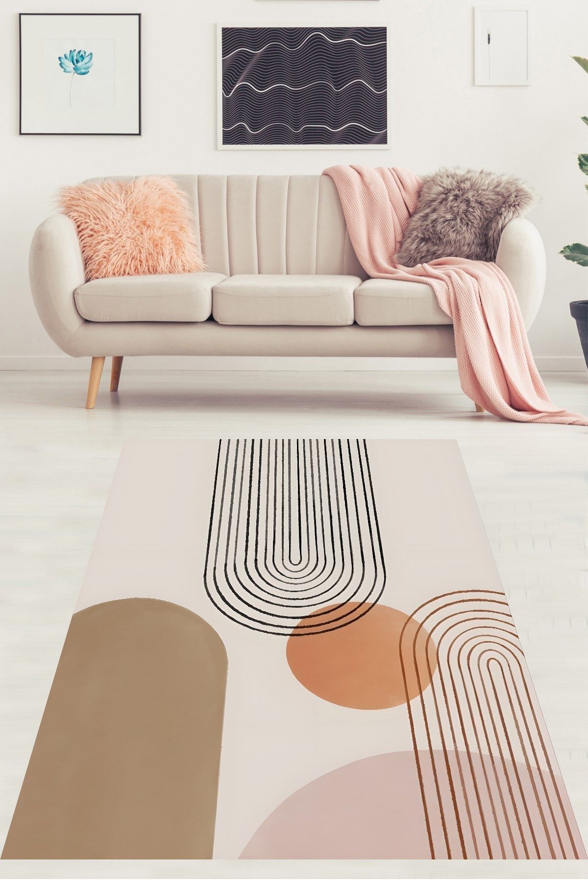 on the clouds Bohem Geometrik Desenli Modern Yıkanabilir Kaymaz Taban Leke Tutmaz Salon Halısı Yolluk